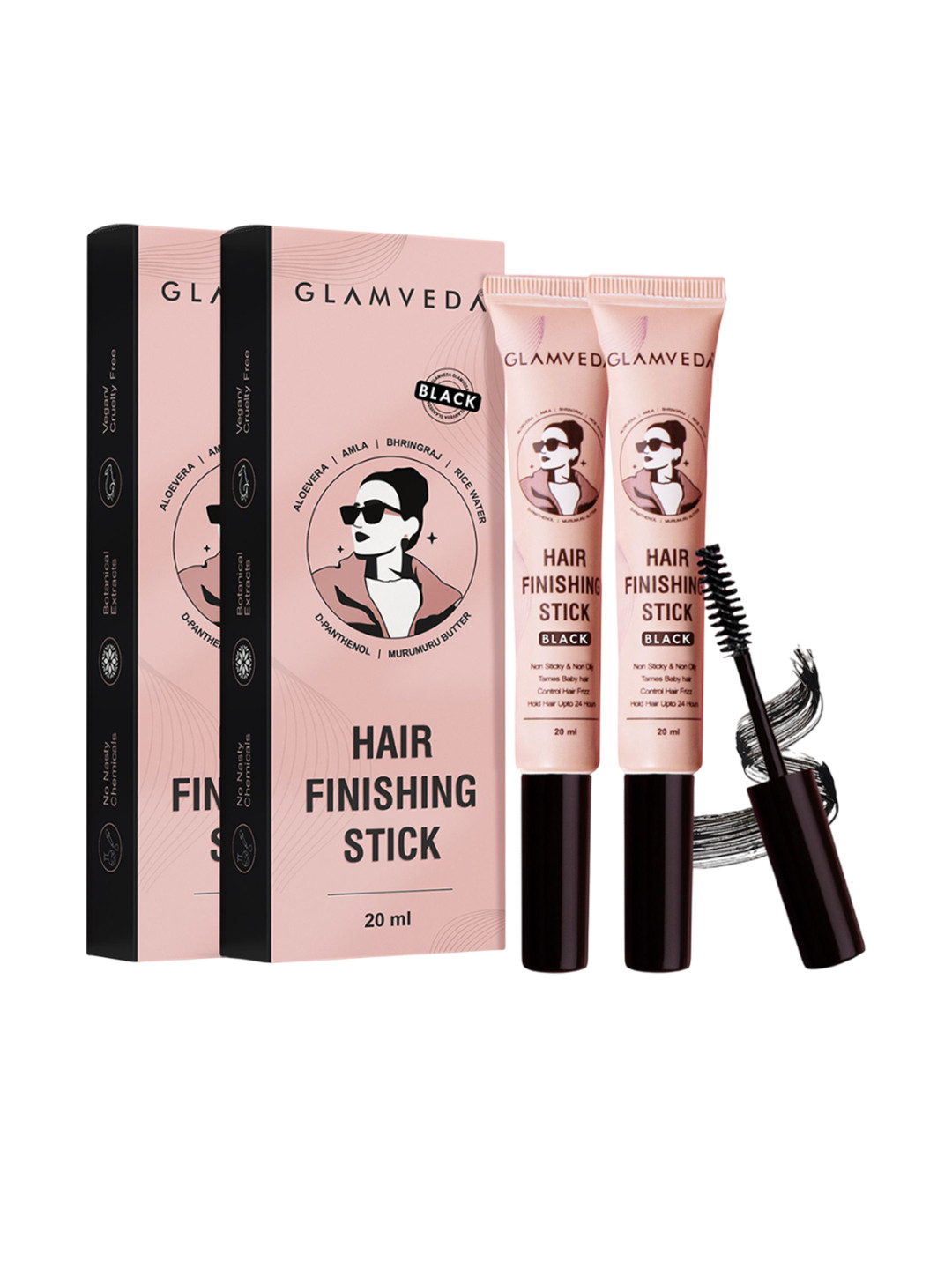 GLAMVEDA Set Of 2 Hair Finishing Gel Stick With Aloevera - 20 ml Each - Black