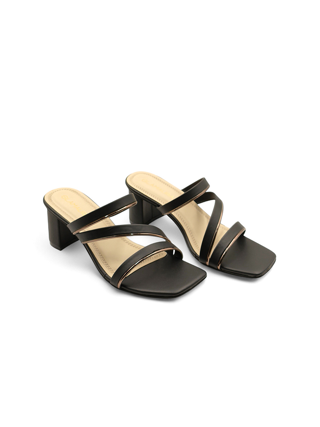 GLAMAURA Women Open Toe Block Sandals with Multi Strap Design