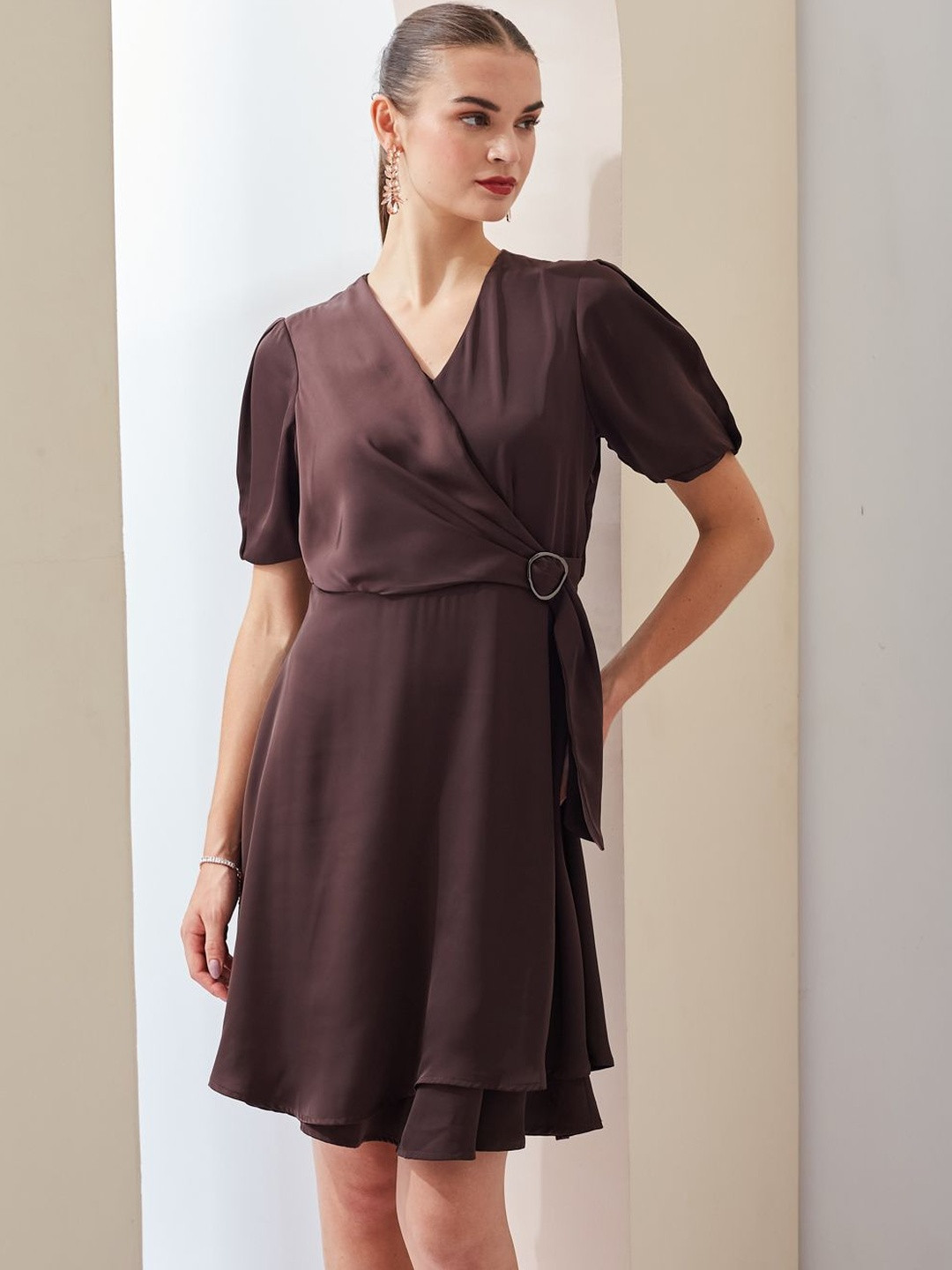 Latin Quarters Belted Above Knee Wrap Dress