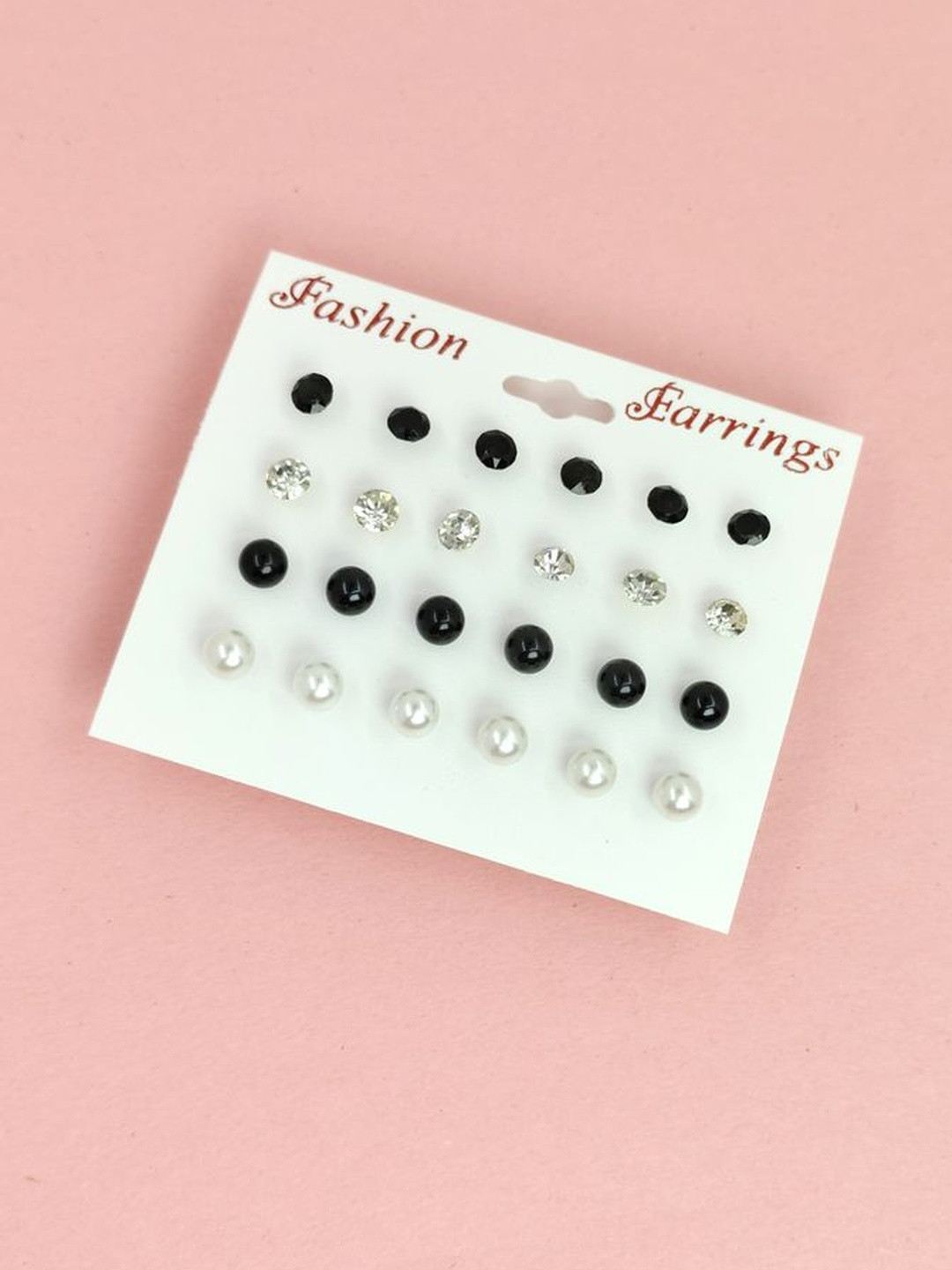 Honbon Women 12 Pairs Circular Pearl Rhinestone Studs Earrings
