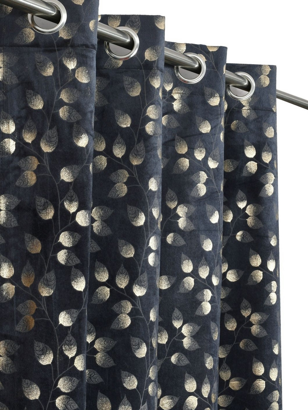 Galaxy Home Decor Navy Blue & Gold Toned 2 Pieces Floral Room Darkening Door Curtains