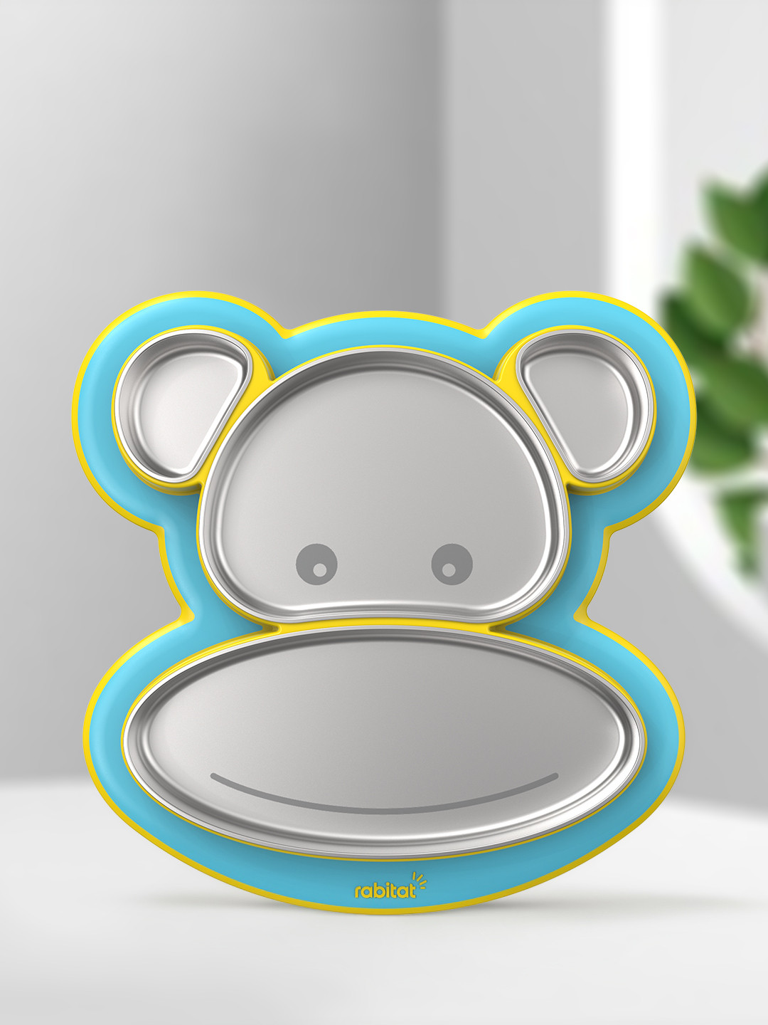 Rabitat Pogo Blue & Silver Toned Stainless Steel Easy to Clean Plate