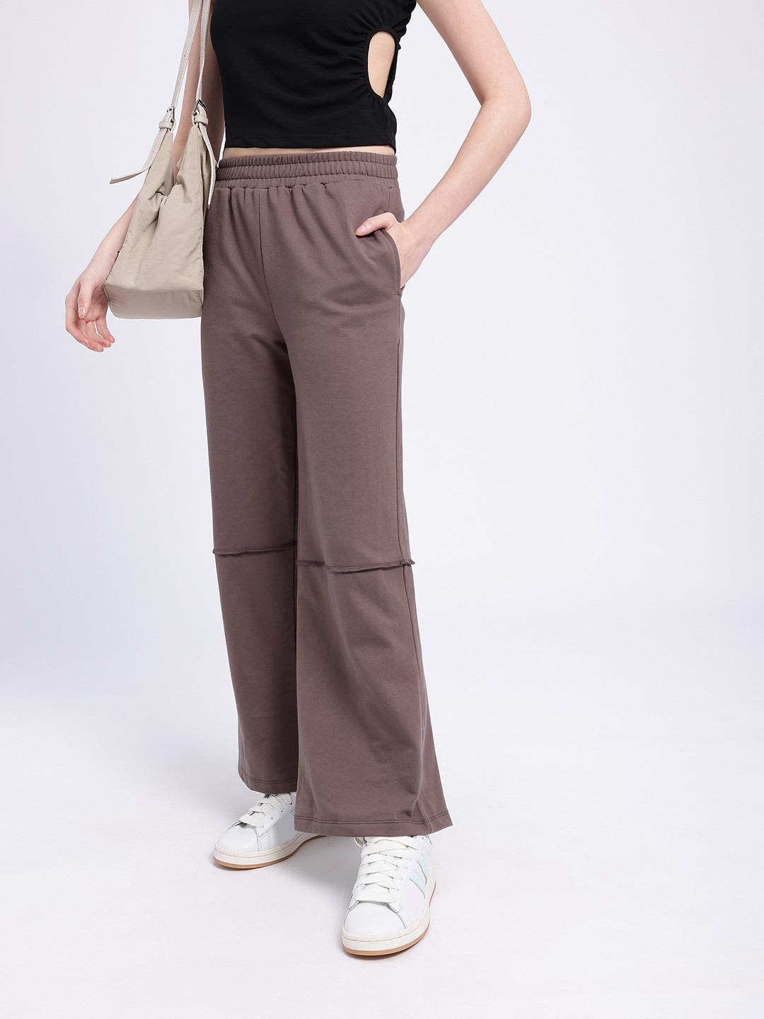 glitchez Women Front Seam Wide Leg Track Pants