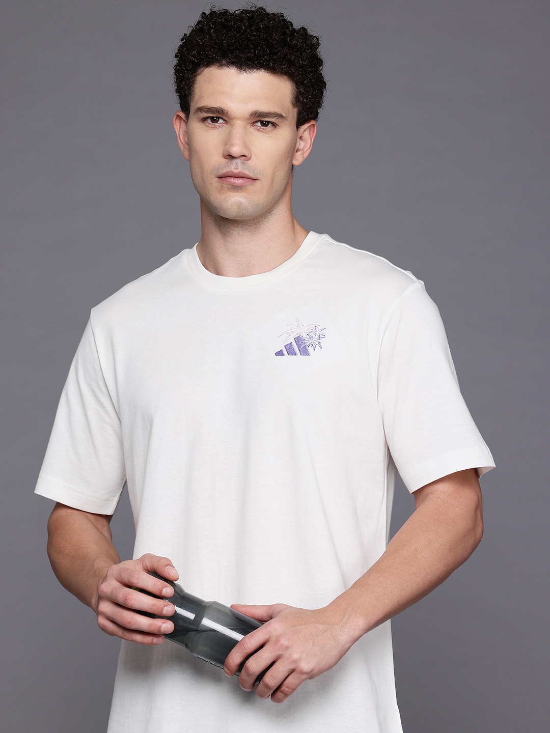 ADIDAS Brand Logo Embroidered Pure Cotton T-shirt