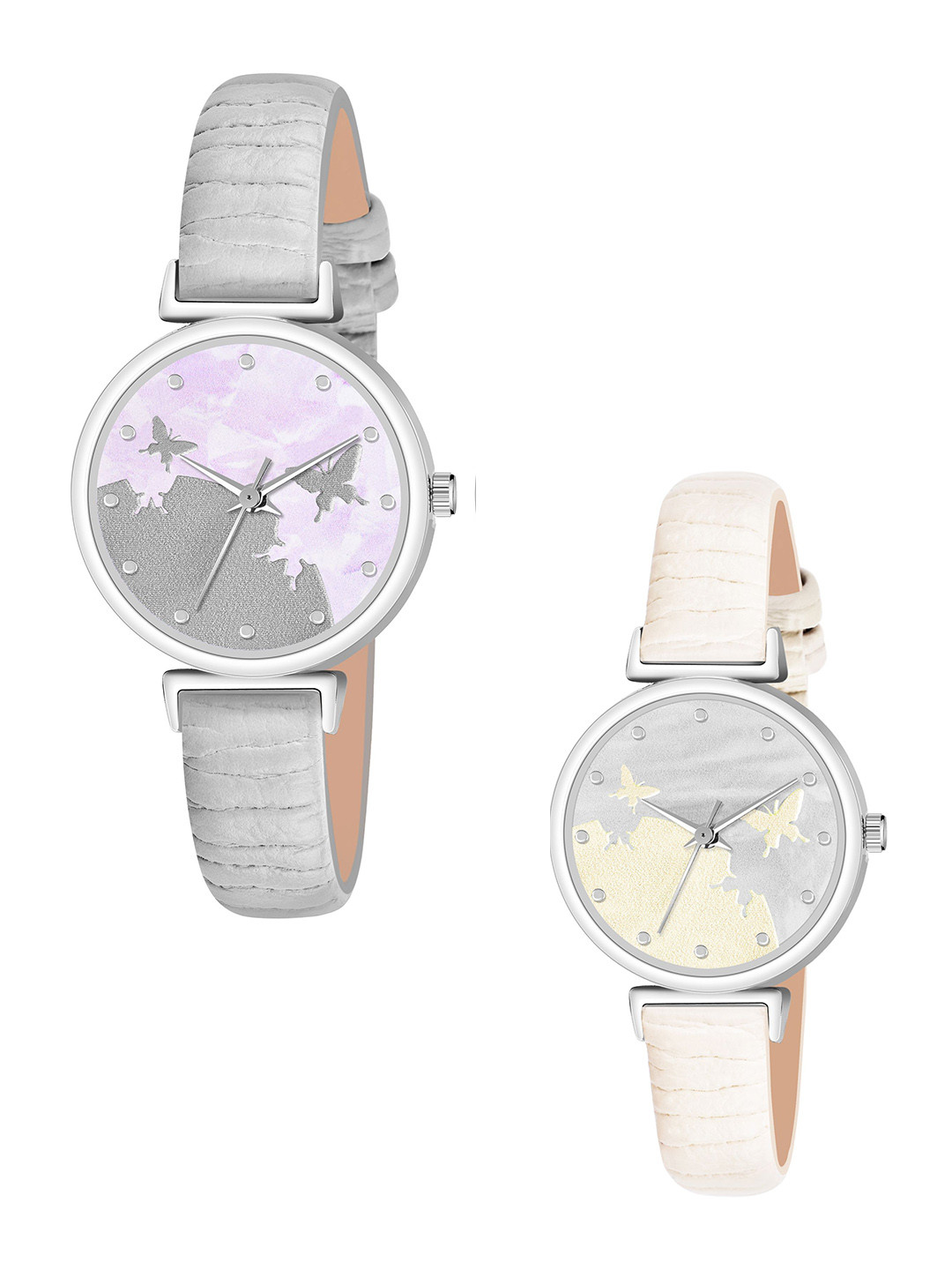 FROZIL Girls Set Of 2 Dial & Leather Textured Straps Analogue Watch AB64-BF-G-W