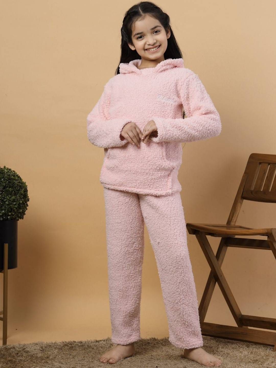KLOTTHE Girls Sherpa Heavy Winter Hooded Woolen Night suit