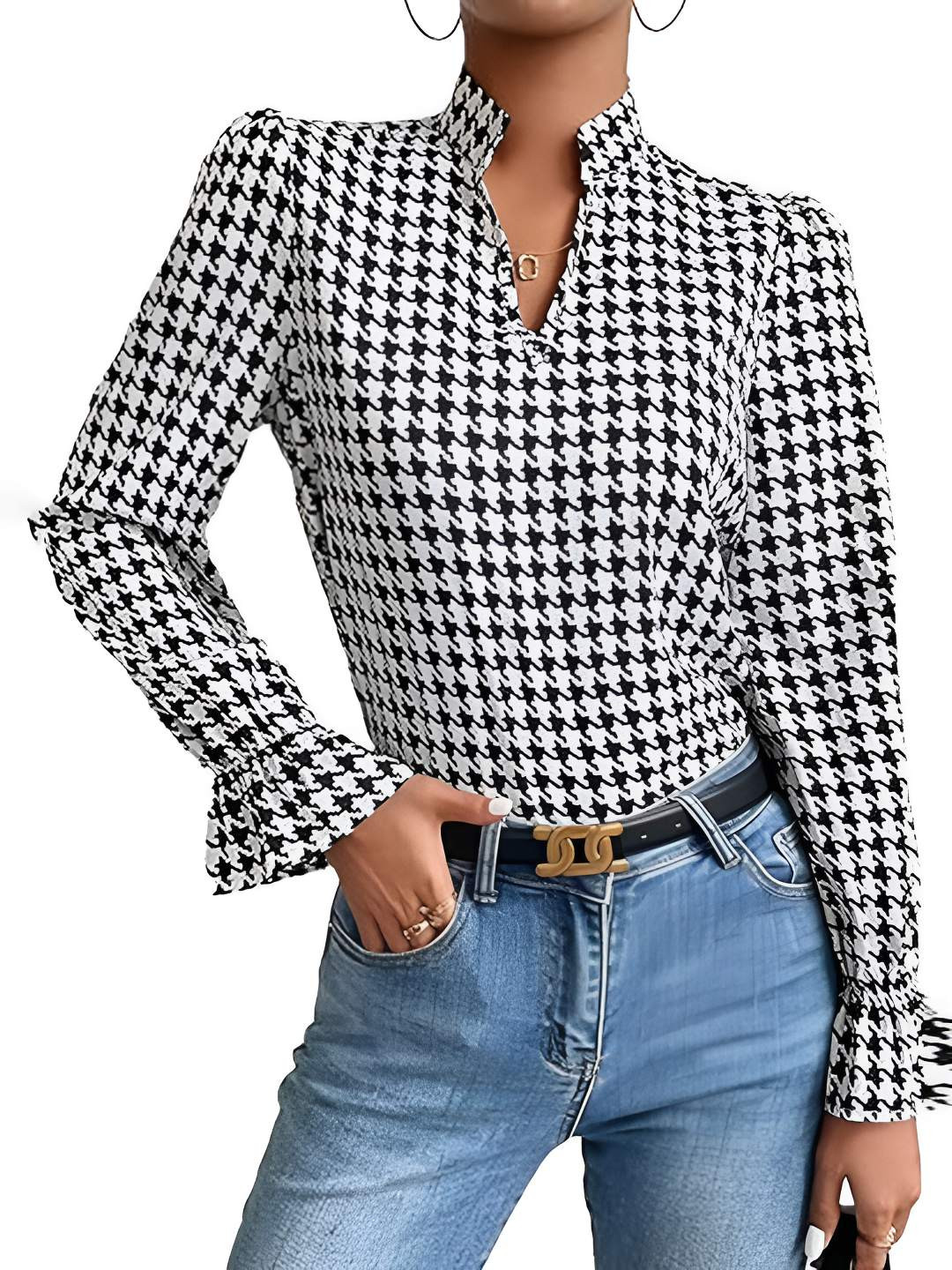 JC Mode Women Printed Flared Sleeve Ruffles Top