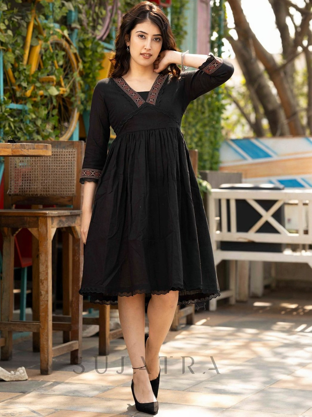 SUJATRA Women Ethnic Motifs Embroidered Fit & Flare Dress