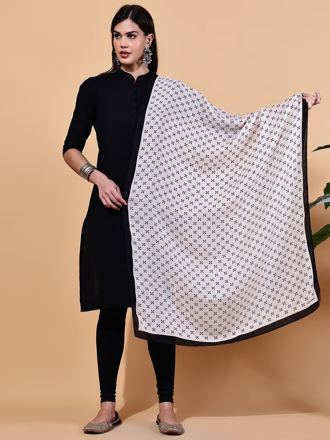 LOOM LEGACY Floral Block Printed Modal Dupatta