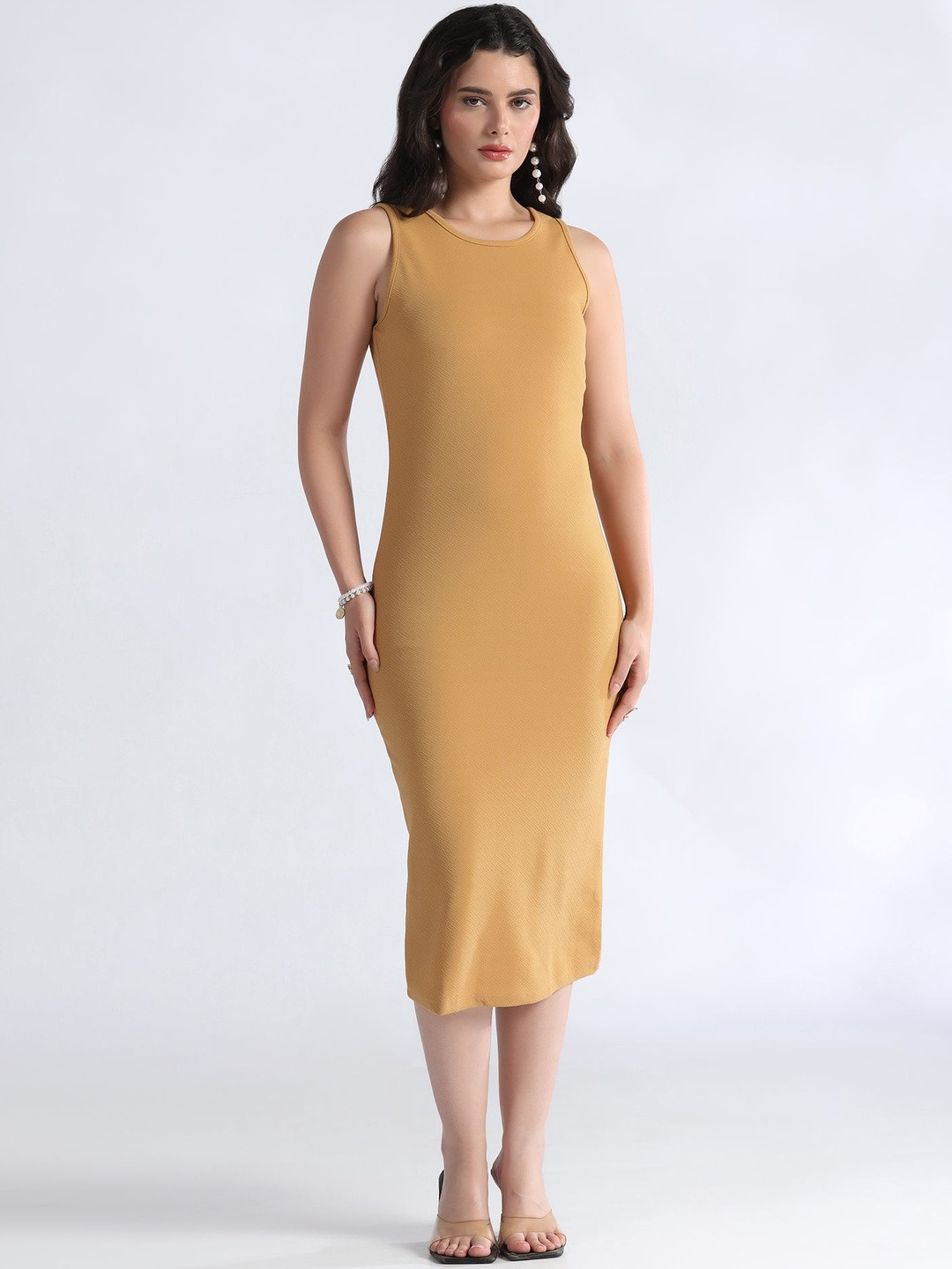 SZN Women Round Neck Sleeveless Midi Length Bodycon Dress