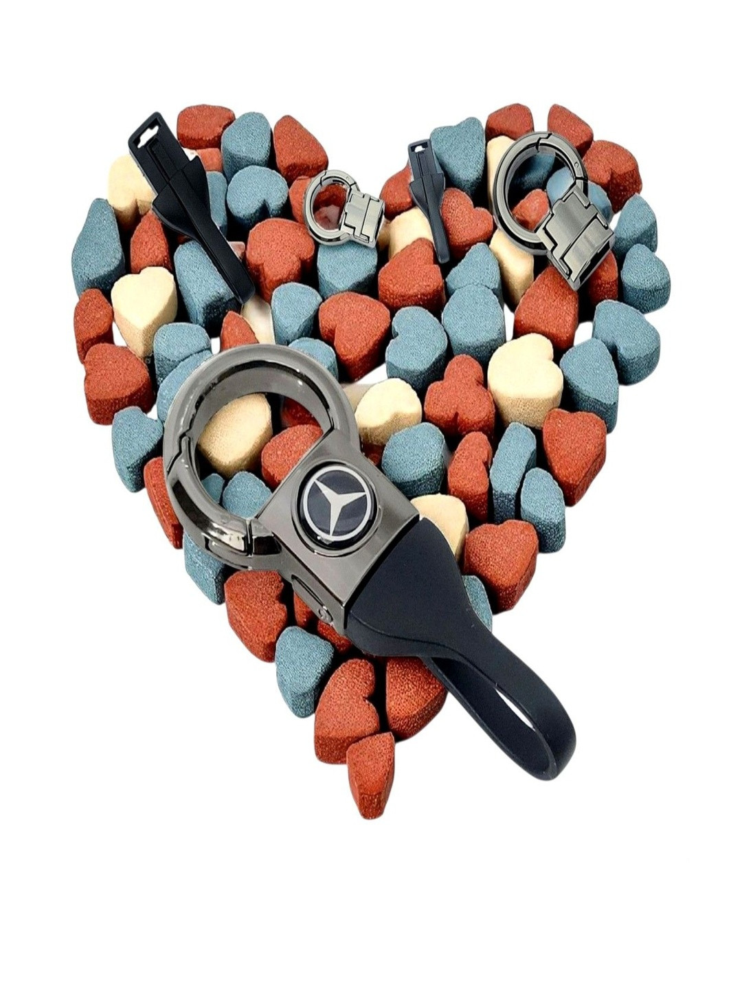 ADOREAL Metallic Black Mercedes Leather Belt Keychain & Keyring