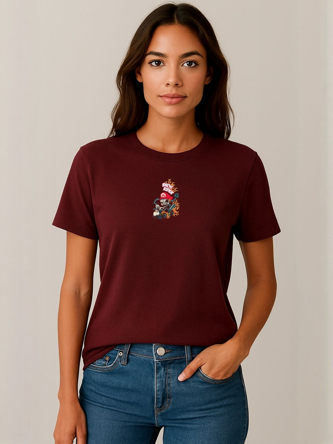 Anikmart Women Super Mario Graphic Printed Round Neck Cotton T-shirt