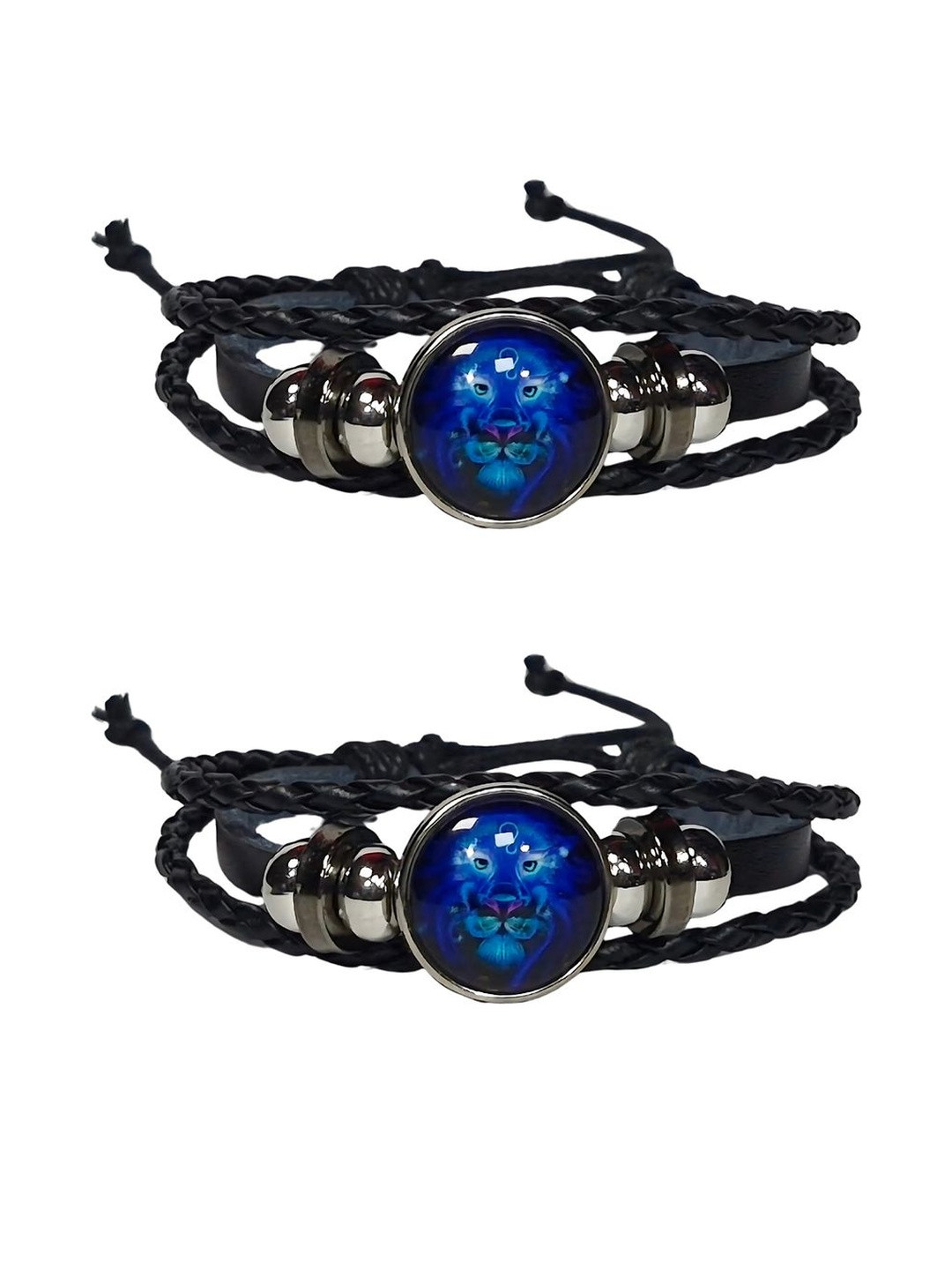 IYALAFAB Set Of 2 Leather Artificial Stones Studded Multistrand Bracelets