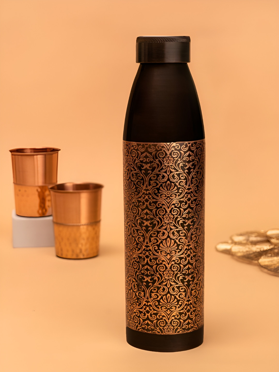 The Zappy Box Black & Beige Floral Printed Water Bottle 1000ml