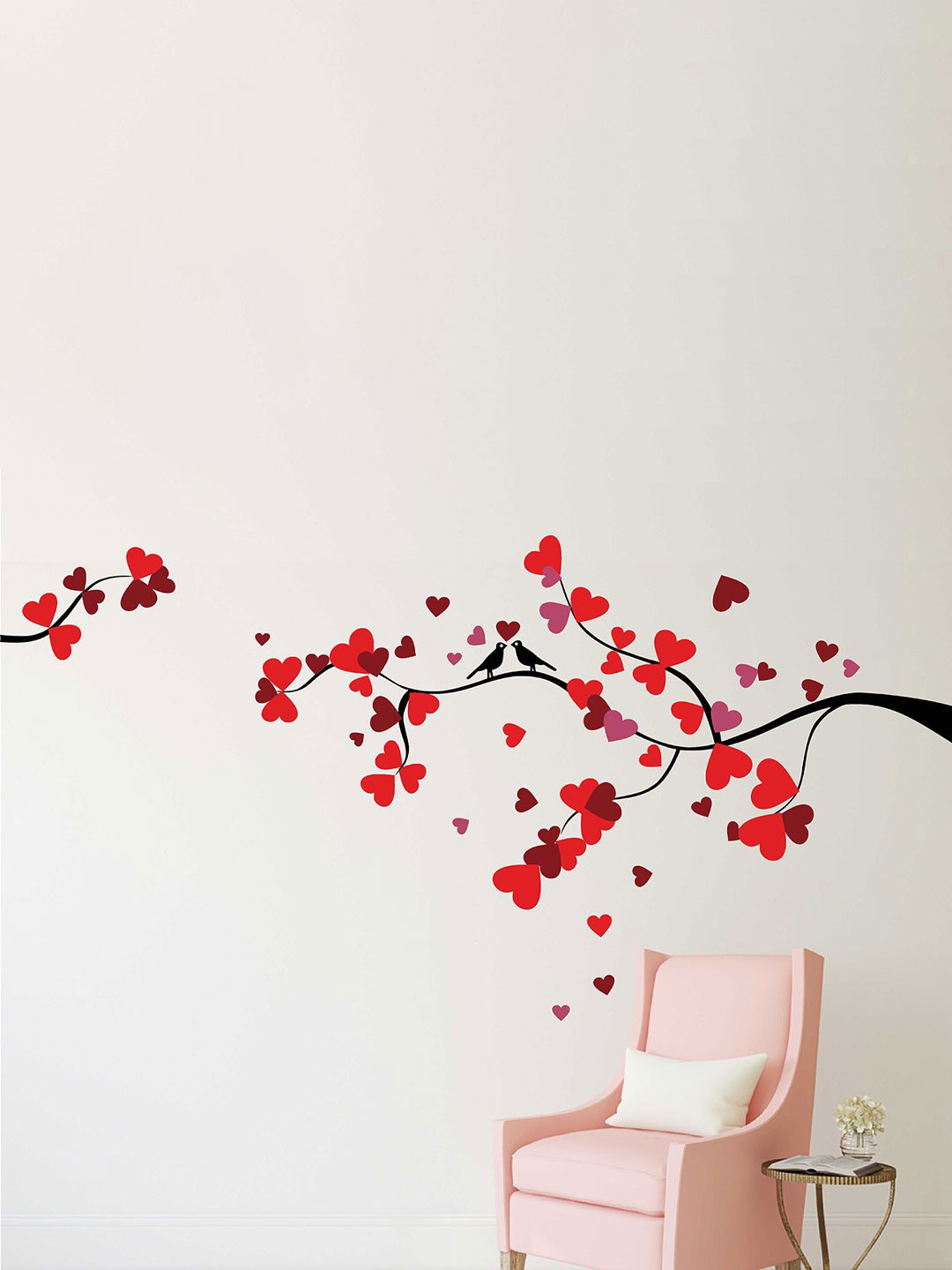 LANSTICK Red & Black Tree with birds Printed Self-Adhesive WallStickers