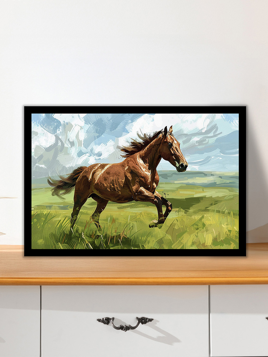 nestroots Run with the Wind Blue & Brown Horse Printed Canvas Wall Art