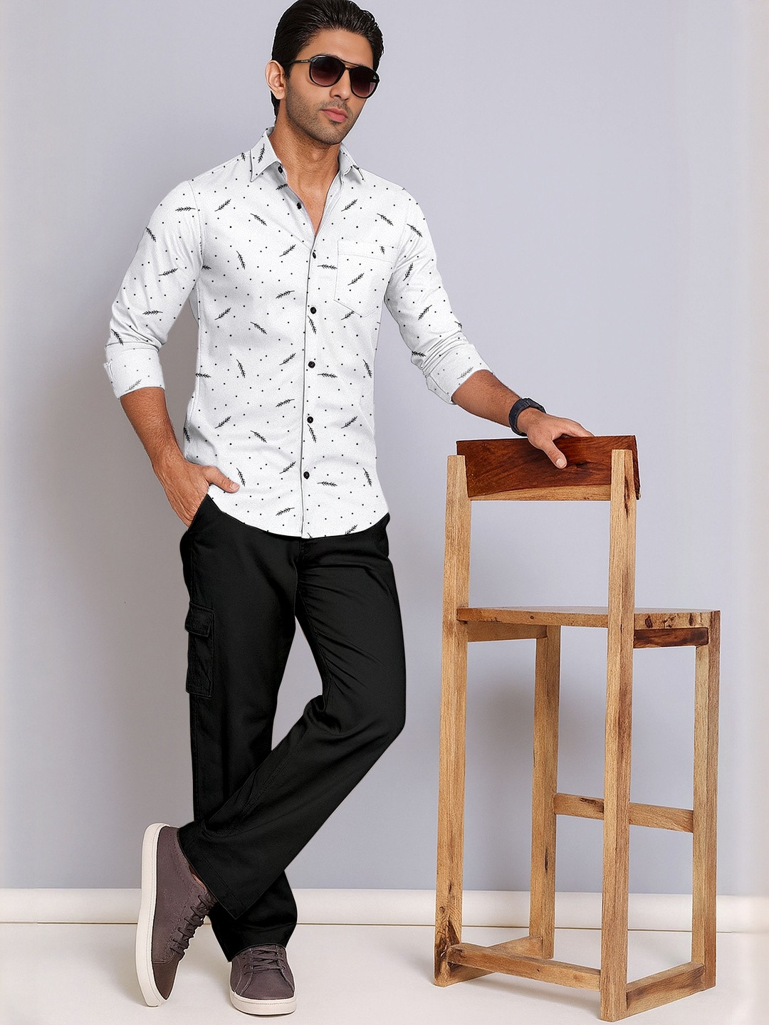 MAN'S SUITUP Men White Viscose Rayon Printed Shirt