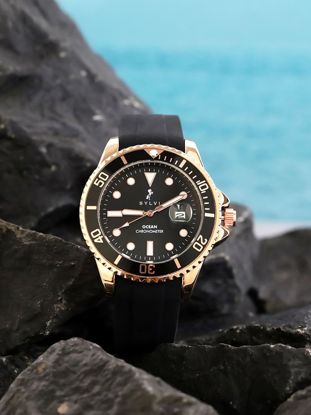 Sylvi Men Patterned Dial Analogue Multi Function Watch Ocean-Blackrose-PU