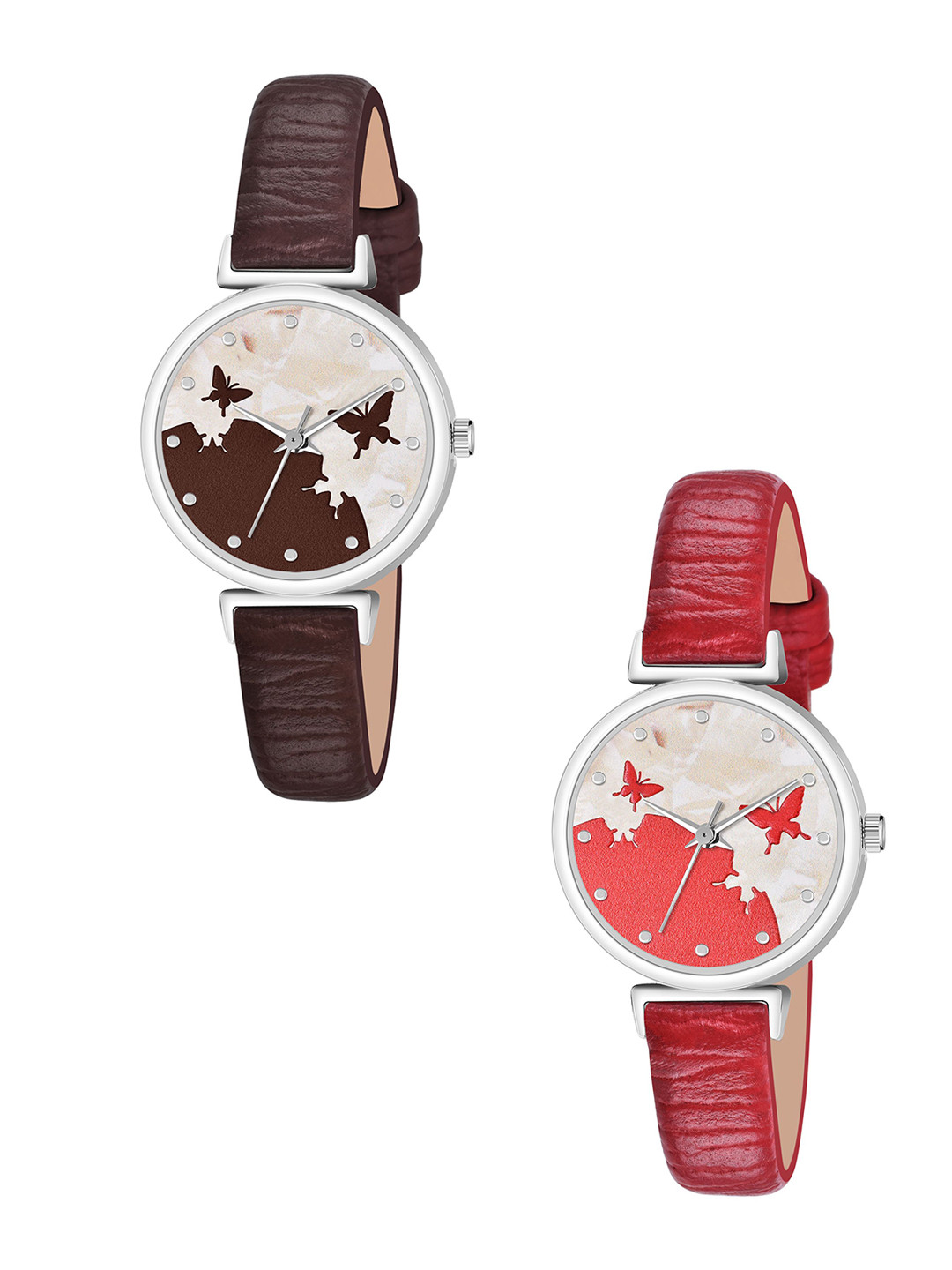 FROZIL Girls Pack Of 2 Dial & Leather Textured Straps Analogue Watch AB64-BF-BR-R