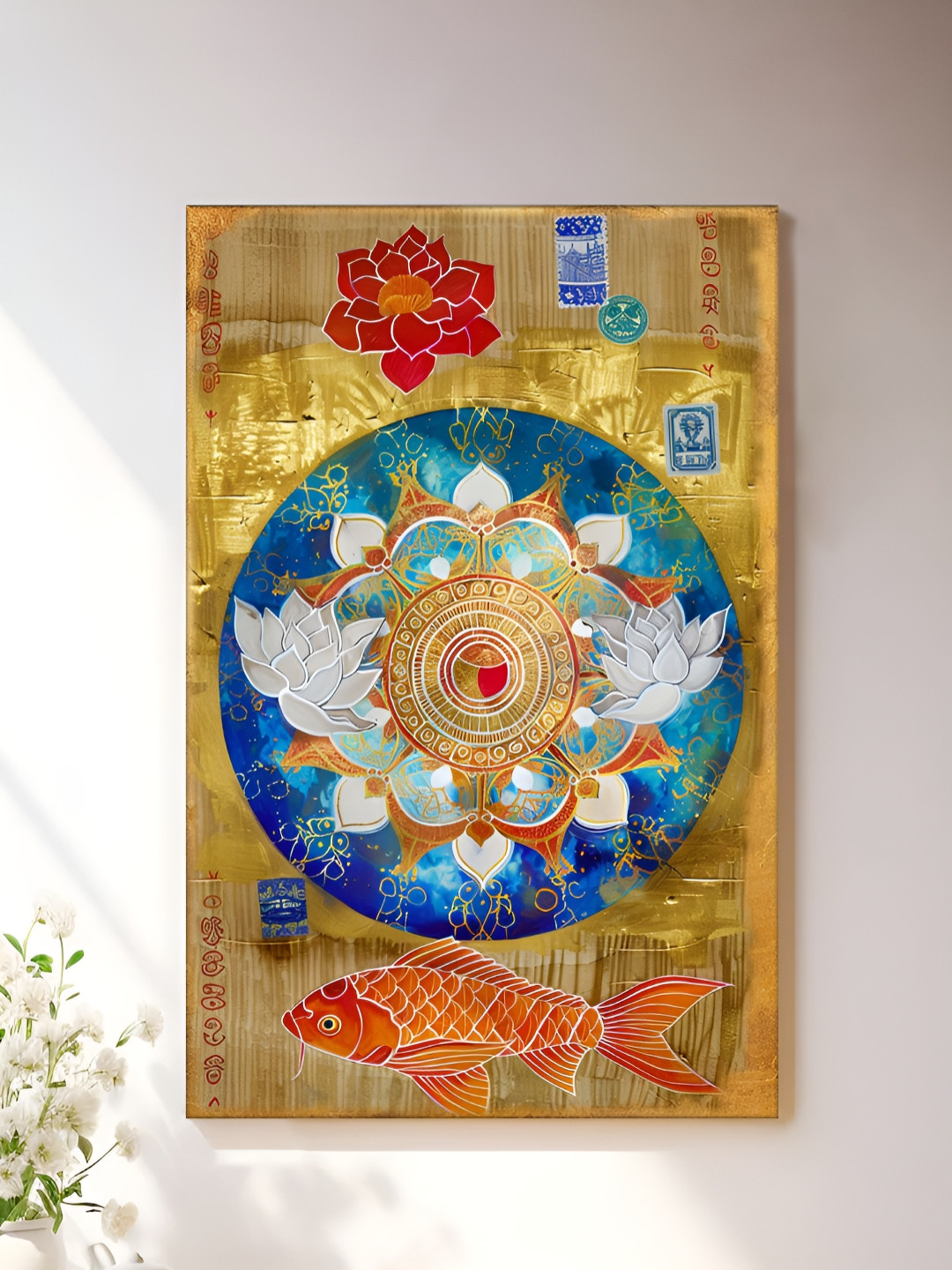 Art Street Gold-Toned & Blue Abstract Mandala Canvas Wall Art