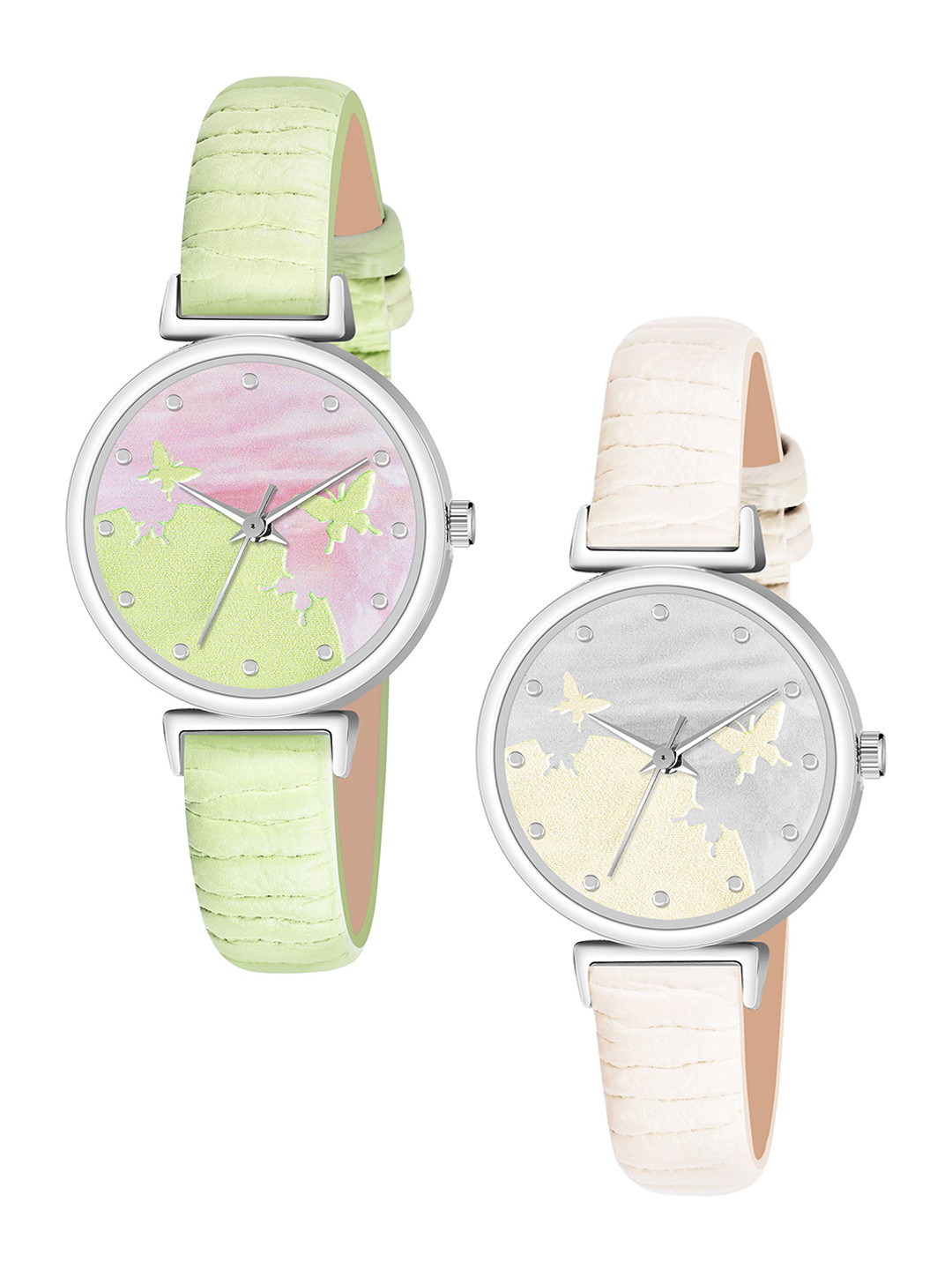 FROZIL Girls Set Of 2 Stainless Steel Bracelet Style Straps Analogue Watch AB64-BF-GR-W