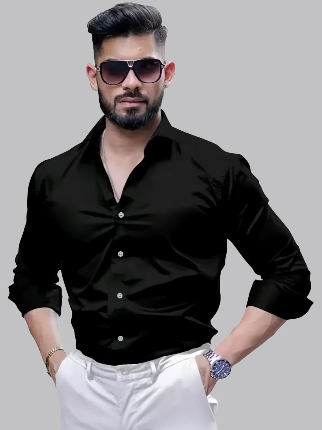 INDOPRIMO Men Solid Spread Collar Cotton Casual Shirt