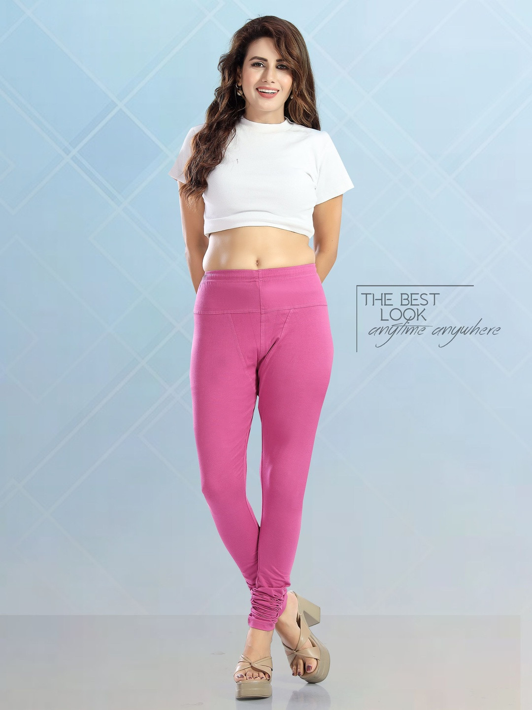 GEMINI Women Pink Solid Cotton Slip-On Casual Leggings