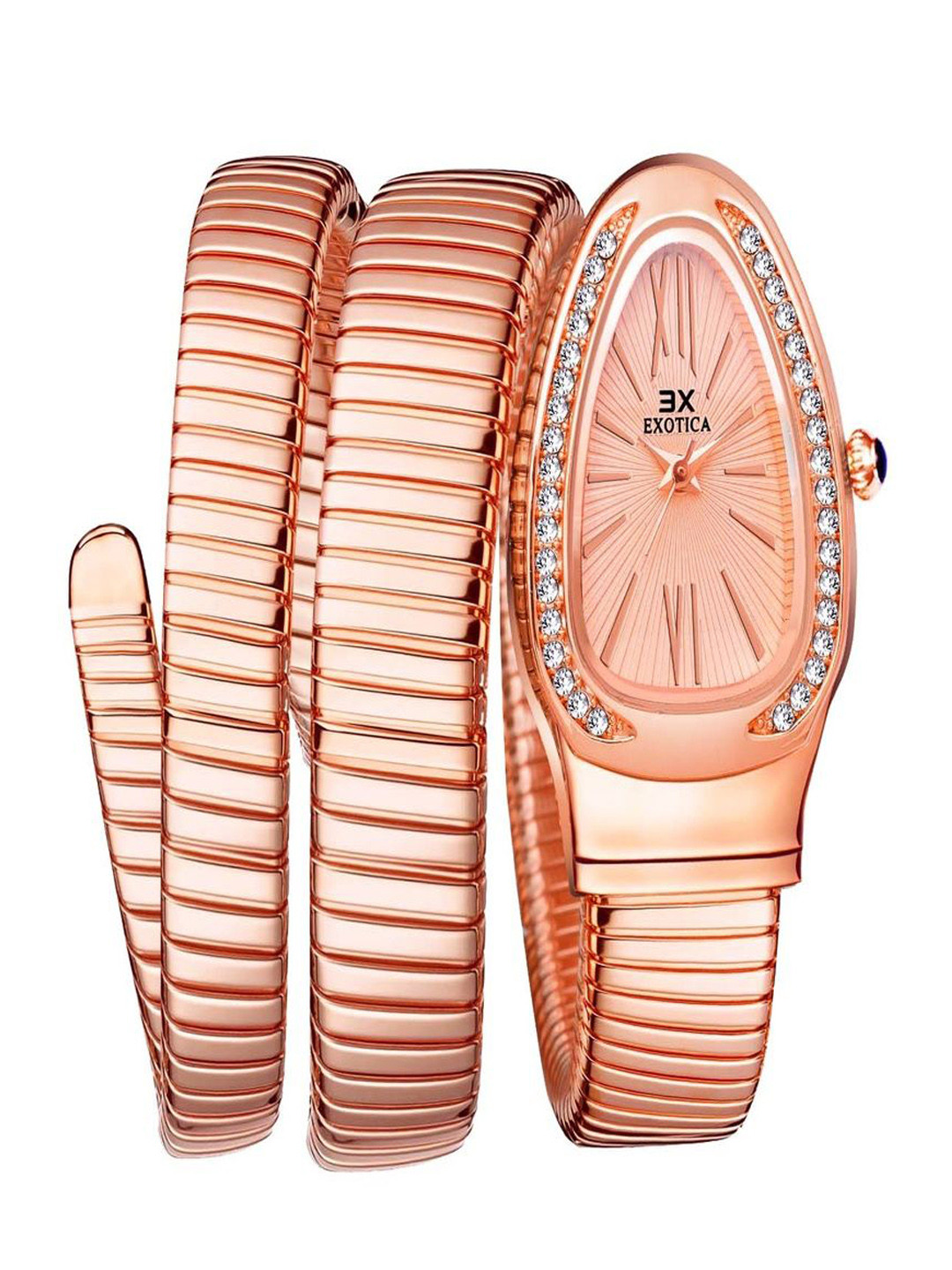 EXOTICA Girls Brass Oval Dial Cuff Strap Style Analogue Watch Spiral-001-Rose Gold