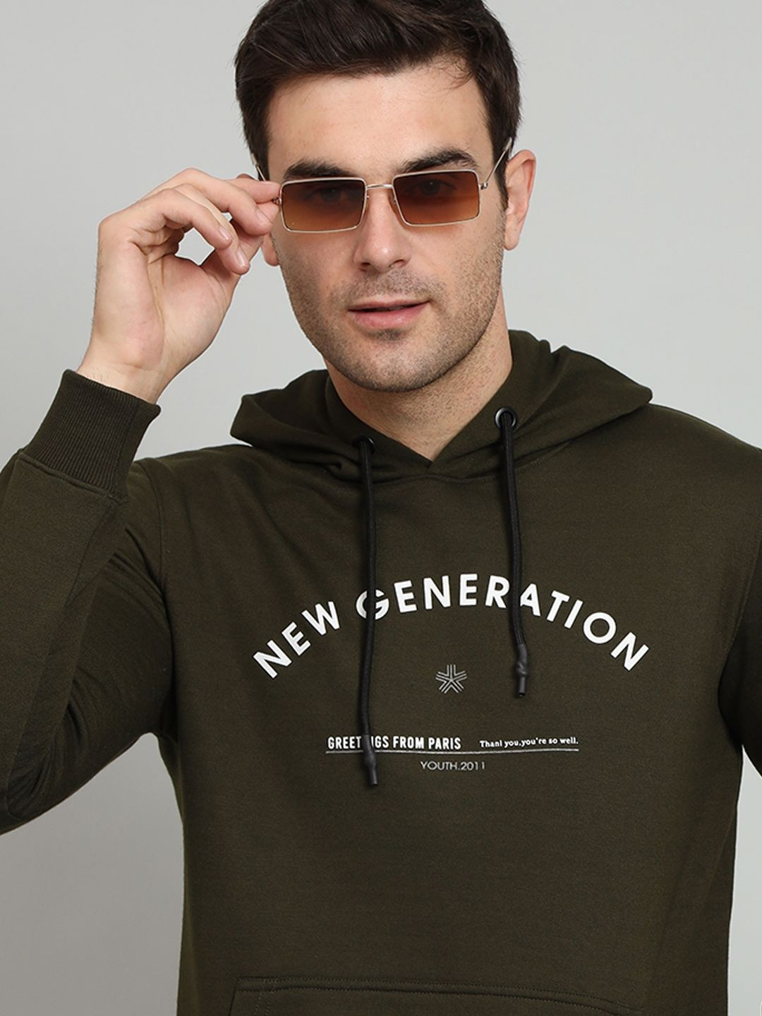 SZN Men Olive Fleece Printed Pullover Sweatshirt