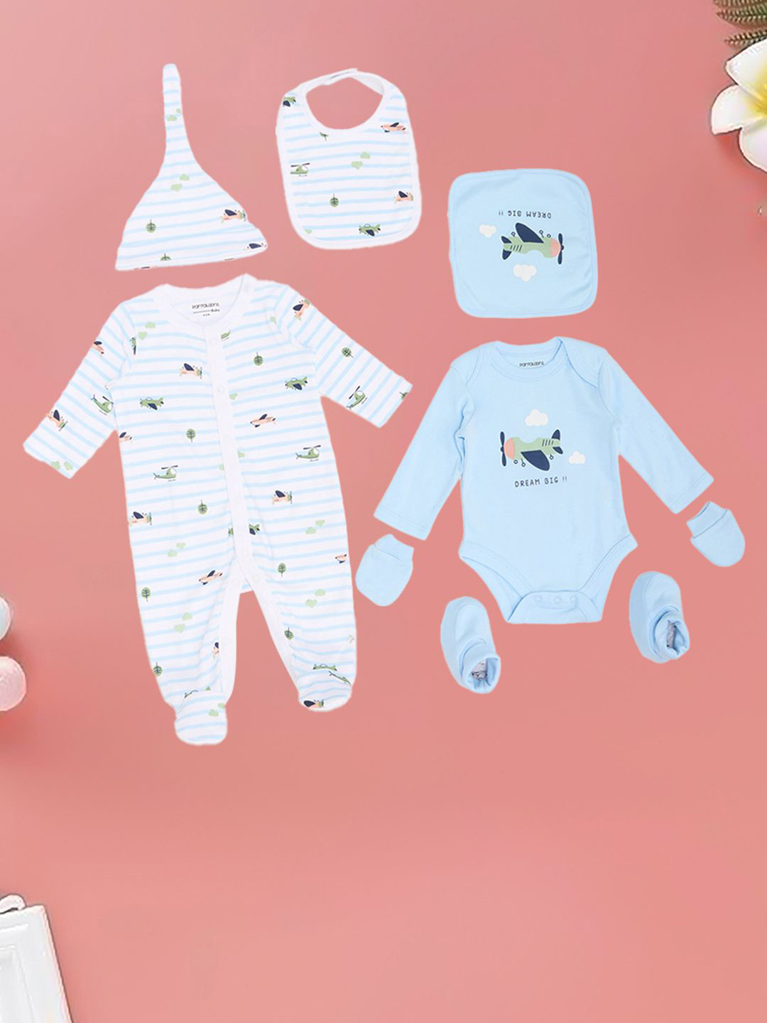 Pantaloons Baby Infant Boys Printed Cotton 7-Pieces Baby Apparel Gift Sets