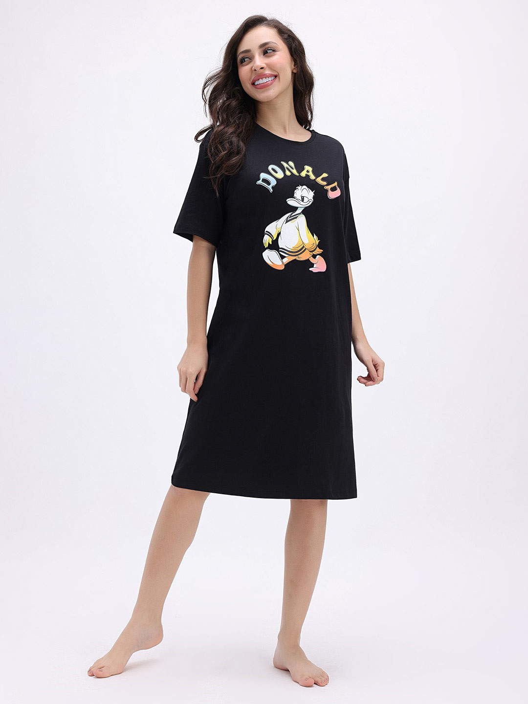 Zivame Women Donuld Duck Printed T-shirt Nightdress
