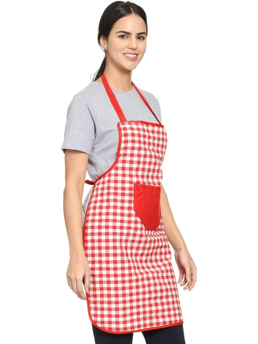 STYLZI Unisex Red Cotton Checked Apron