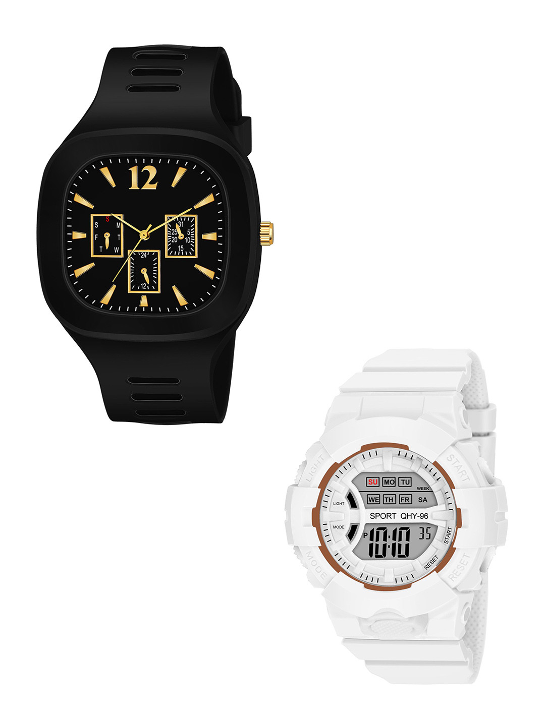 FROZIL Men Pack Of 2 Square Dial & Straps Digital Watch SQ-B-DK-W