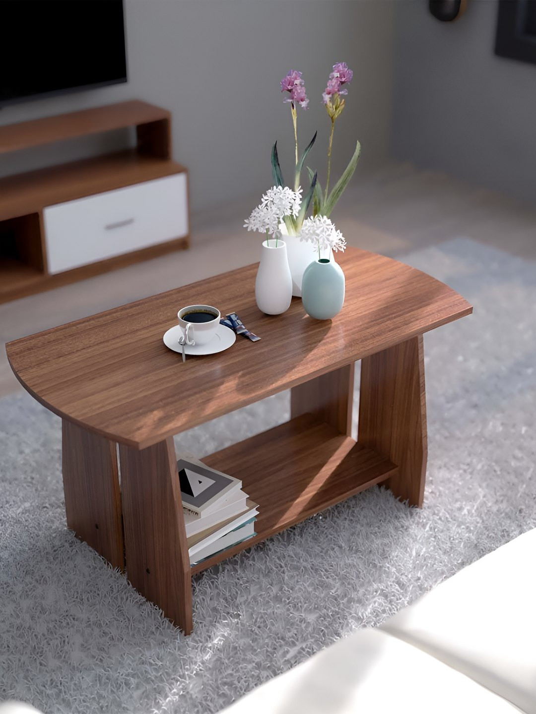 neuspace Leon Teak Brown Rectangular Engineered Wooden Coffee Table