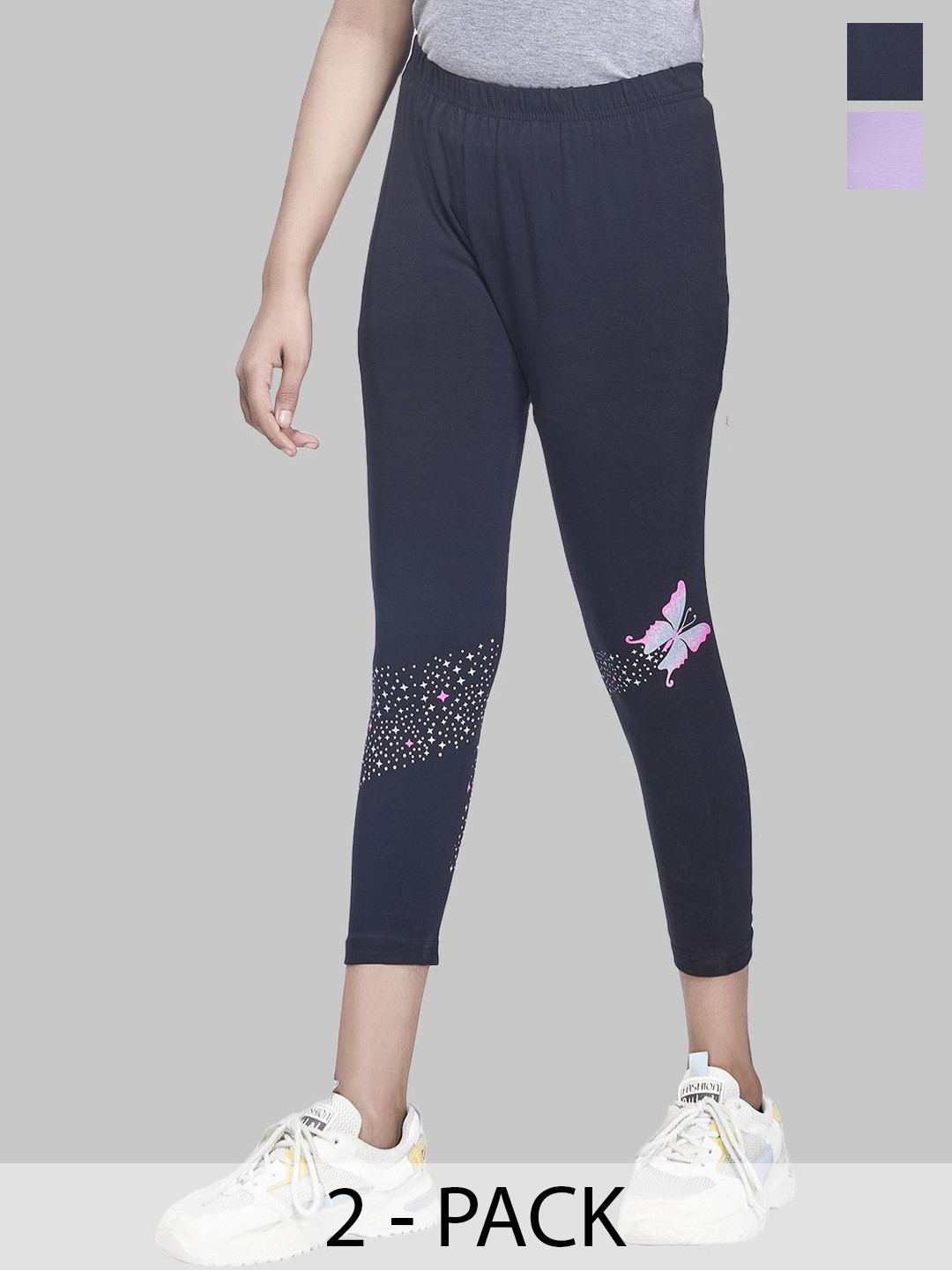 ZUNIORS SSC Pack Of 2 Cotton Relaxed Fit Printed Capris