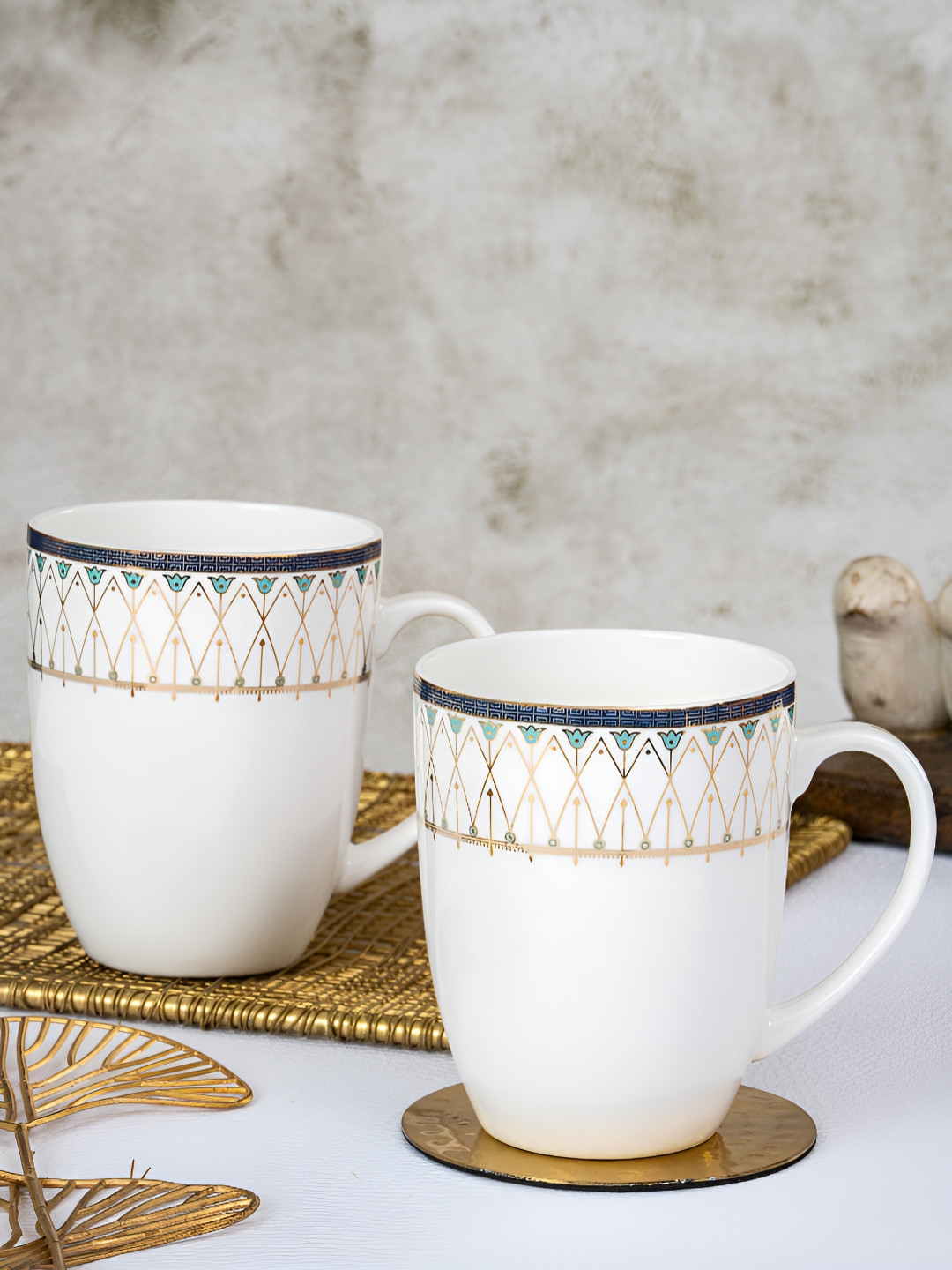 SONAKI 2-Pcs White & Blue Printed Mugs