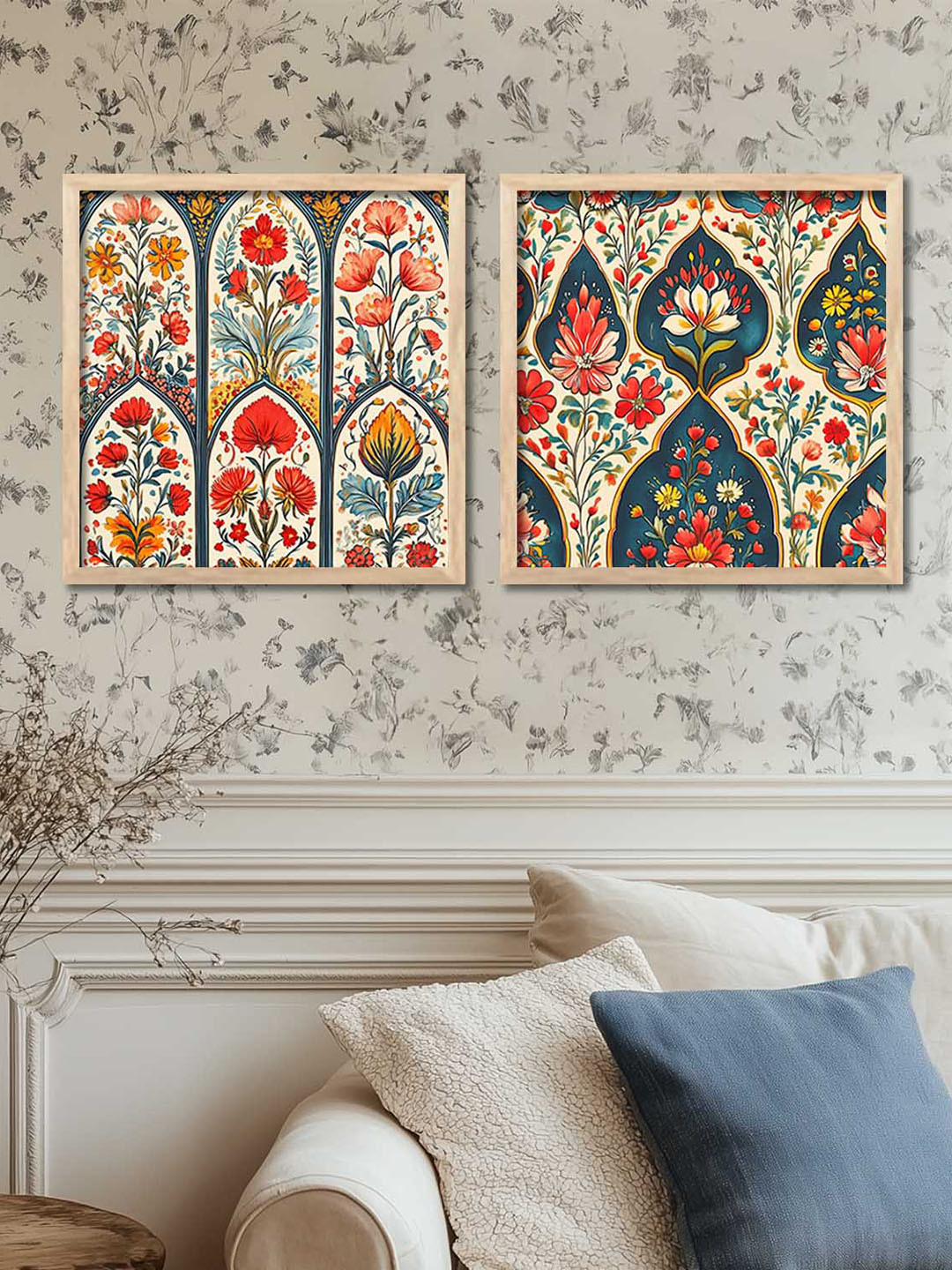 Kotart Beige & Red Floral and Botanical 2 Pieces Wooden Wall Art