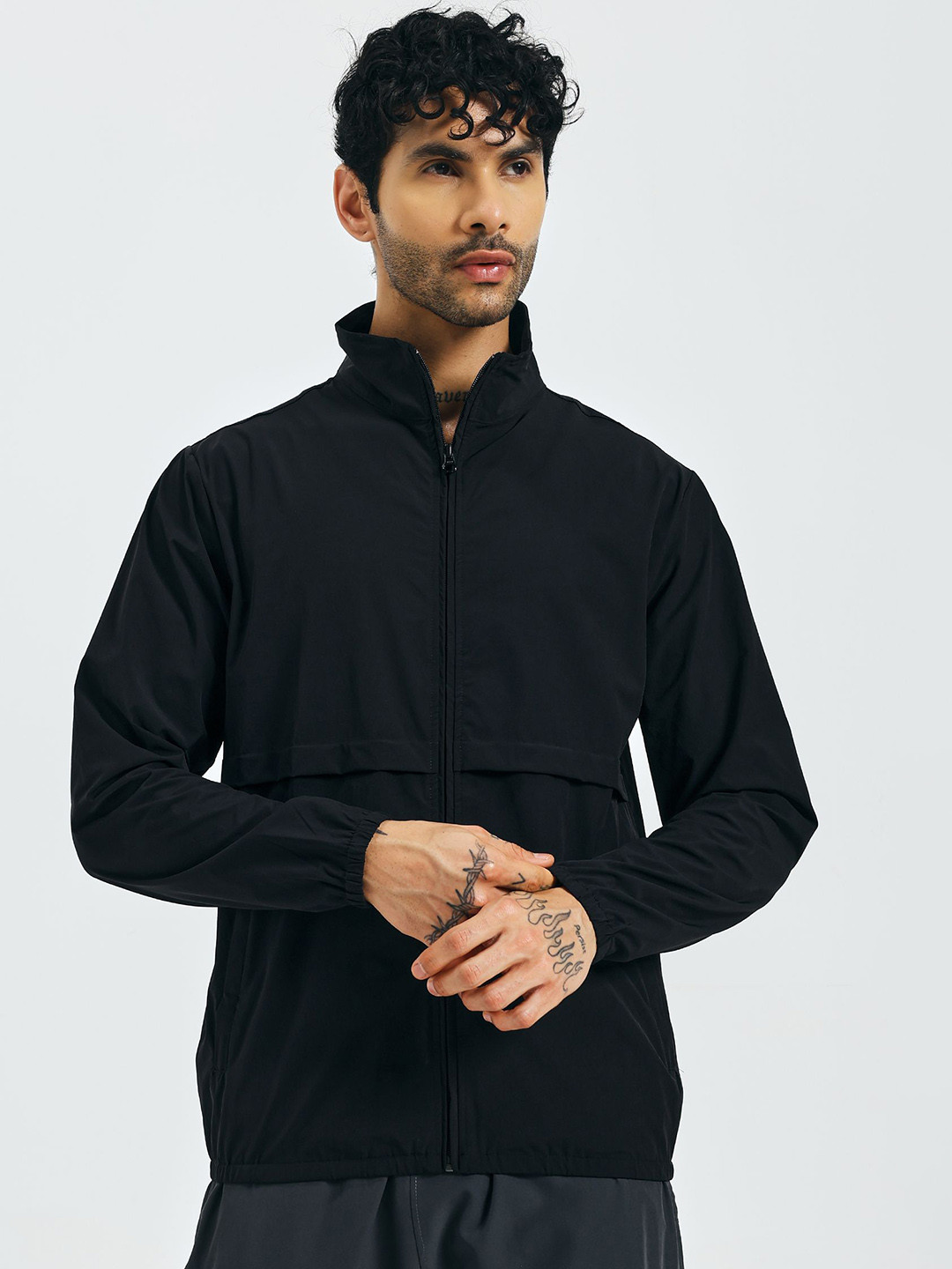 KOR Men Mock Collar Solid Lightweight Sporty Jacket