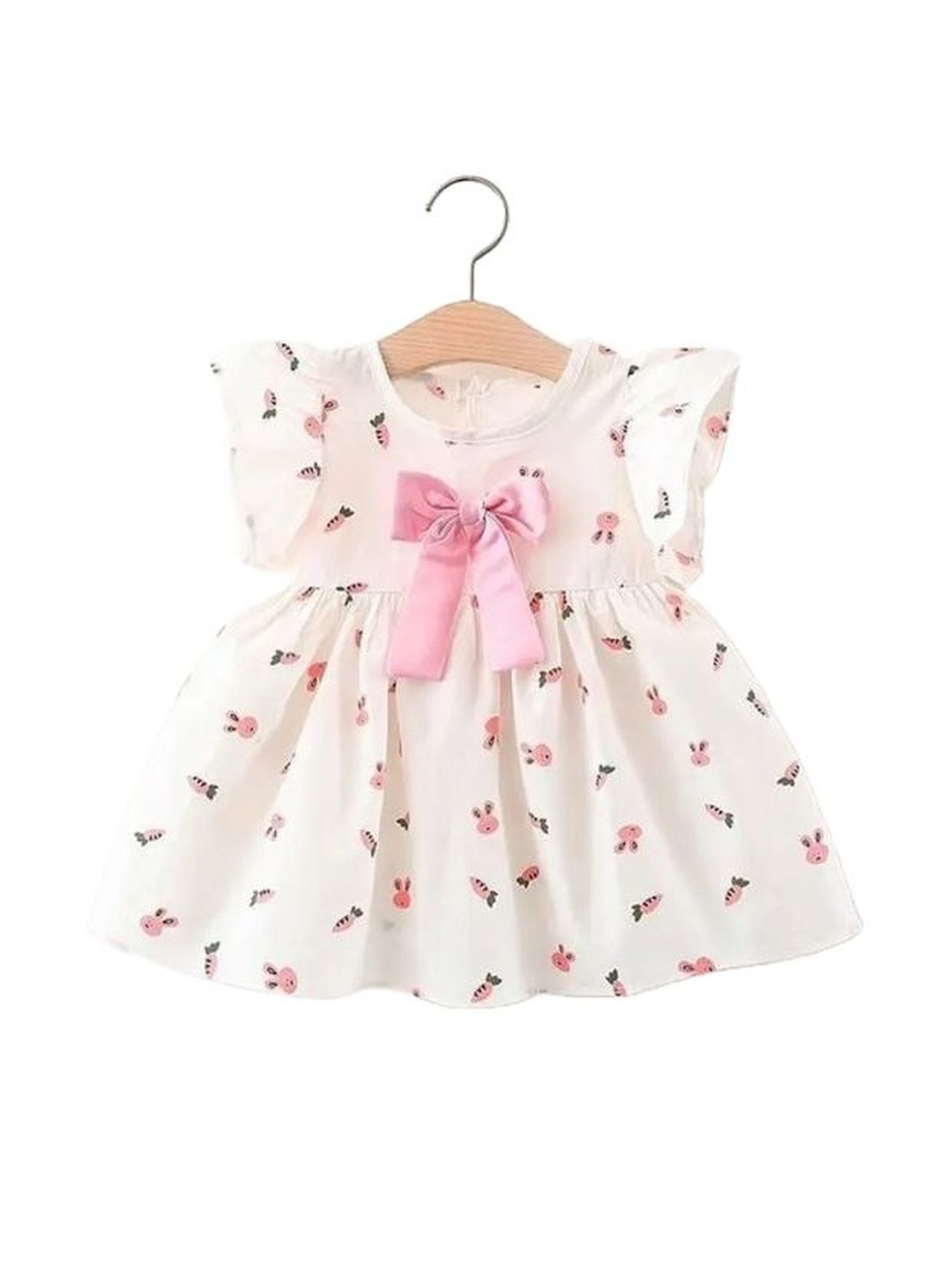 BABY HOME Kids Girls White & Pink Printed Fit & Flare Dress