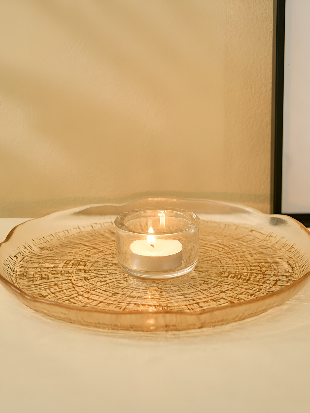 Home Centre Acroma Est Hava Yellow Textured Glass Showpiece