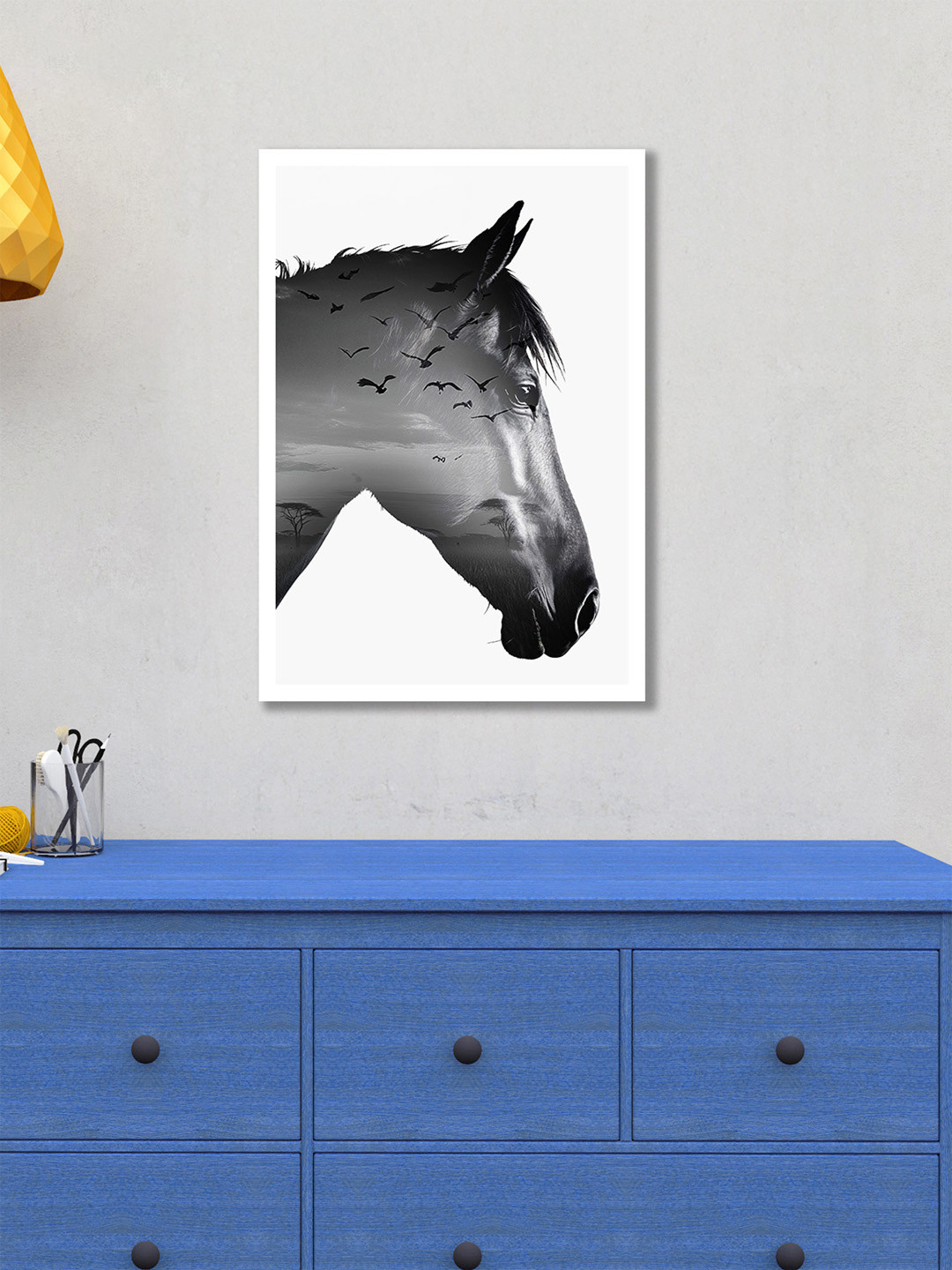 nestroots Between Shadow and Sky White & Black Horse Printed Canvas Wall Art