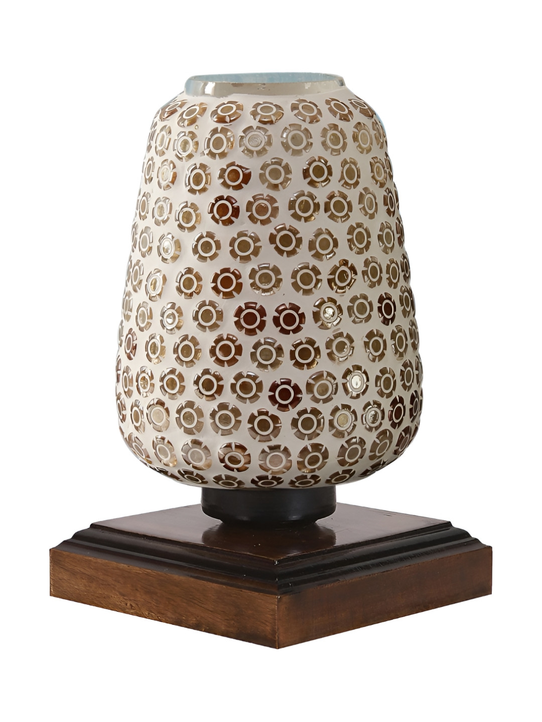 Aura Brown & Gold Toned Textured Glass Cylinder Shaped Table Lamp With Base