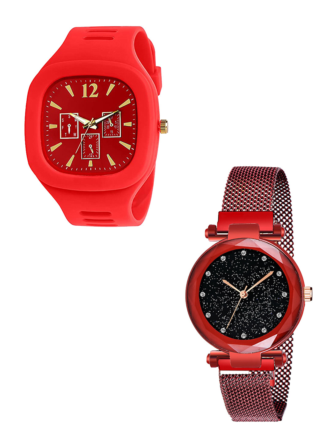 FROZIL Men Set Of 2 Dial & Bracelet Style Straps Analogue Watch SQ-RED-MAG-RED