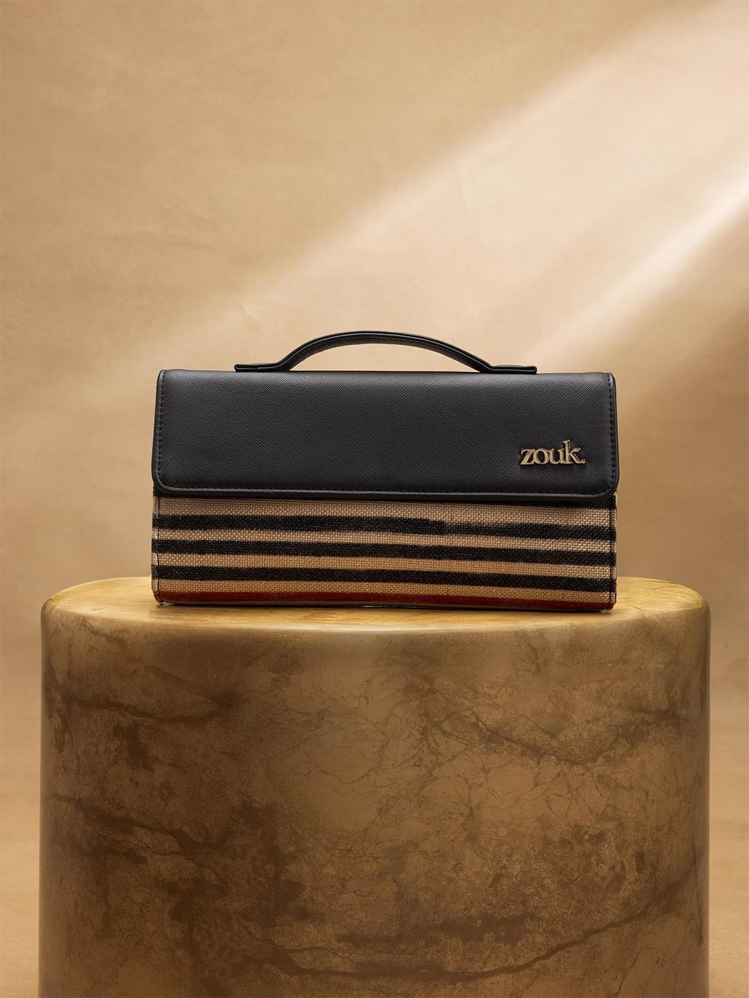 ZOUK Rhea Kapoor Qutub Stripes Textured Water Resistant Jute Envelope Clutch