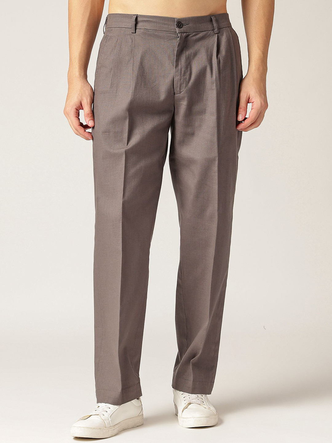 DENNISON Men Textured Double Pleated Korean Baggy Fit Trousers