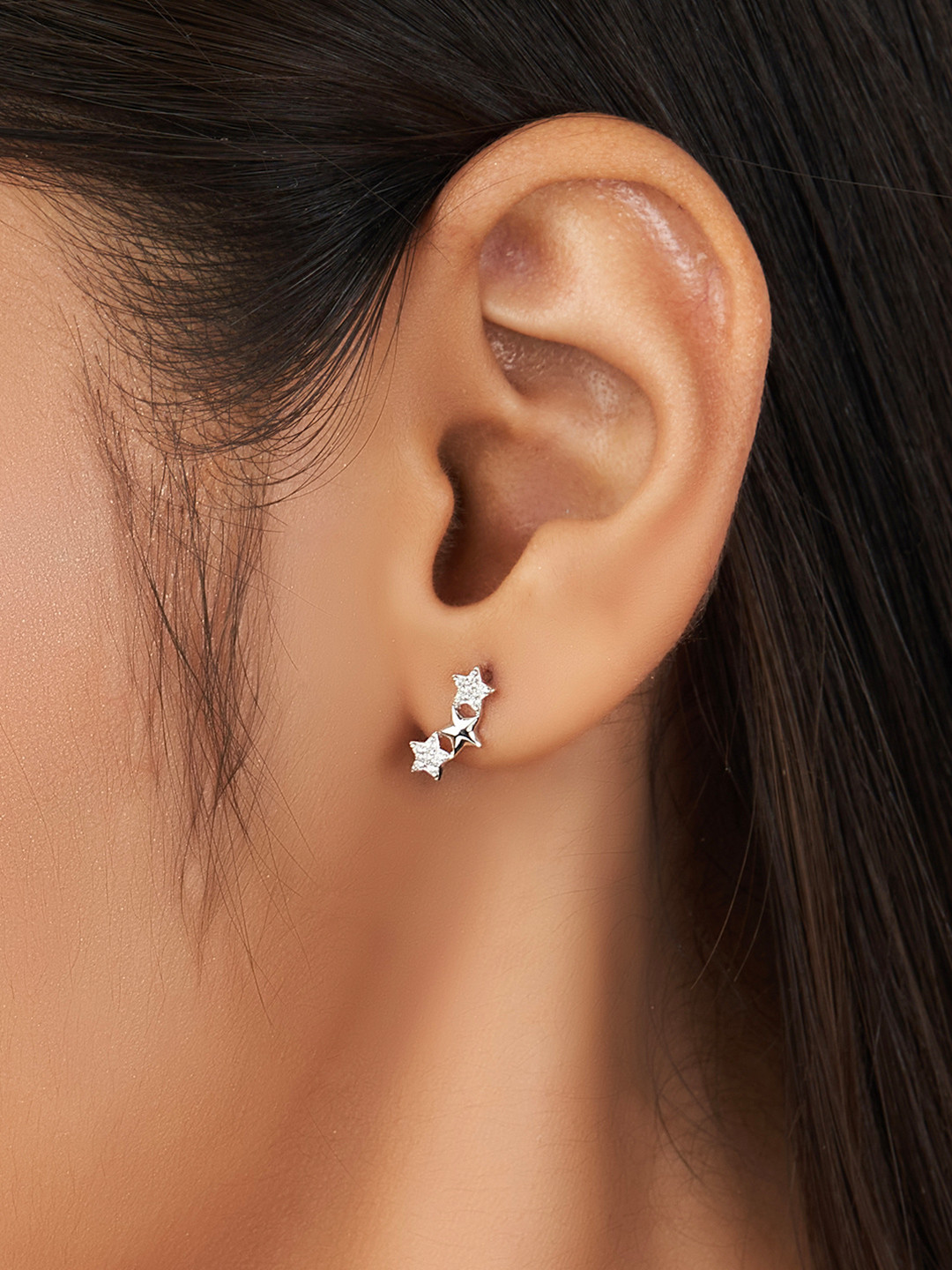 Nistra Star Rhodium-Plated Cubic Zirconia Shaped Stud Earrings