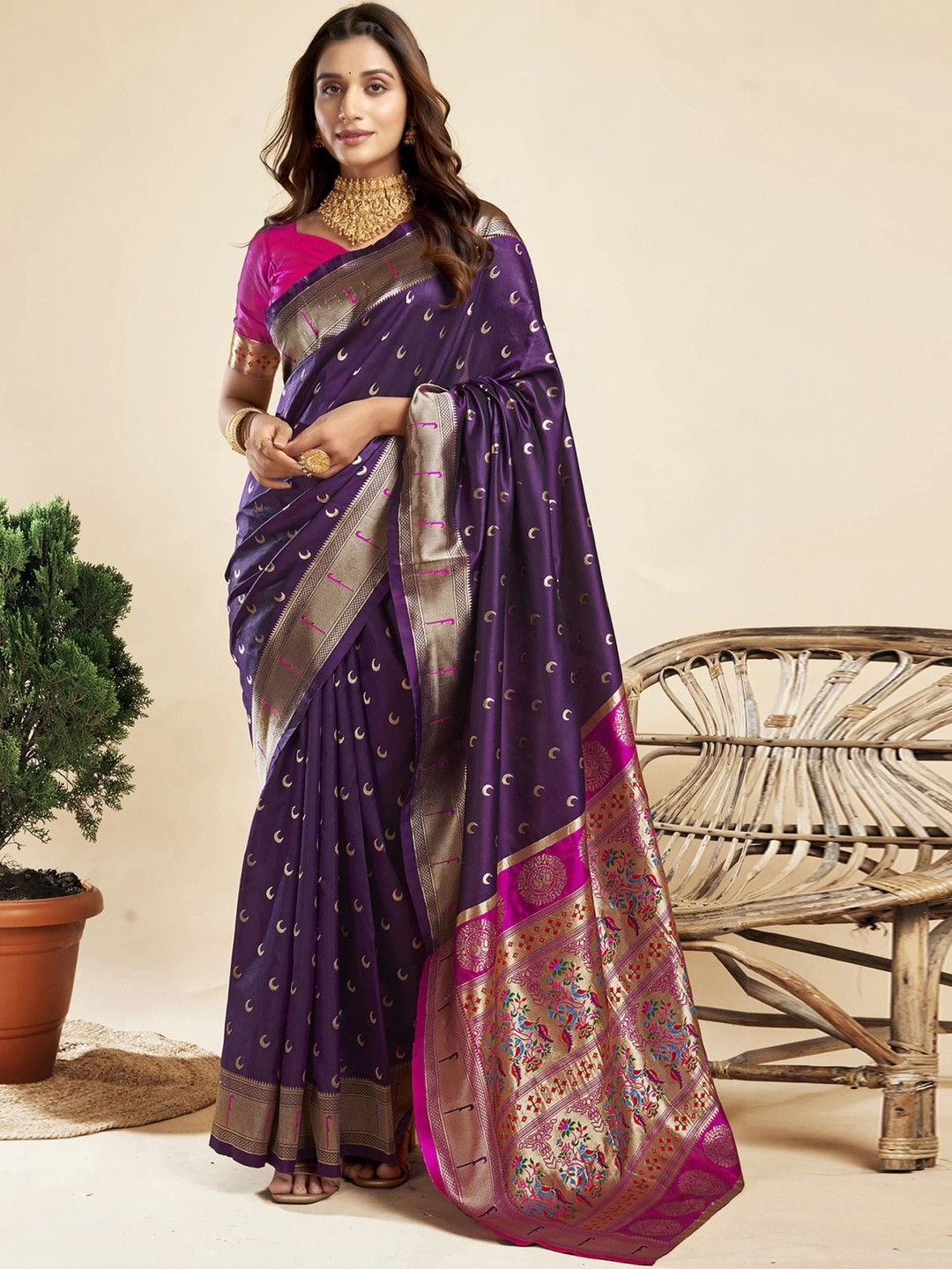 PRIMENIKS Woven Design Paithani Saree With Blouse Piece