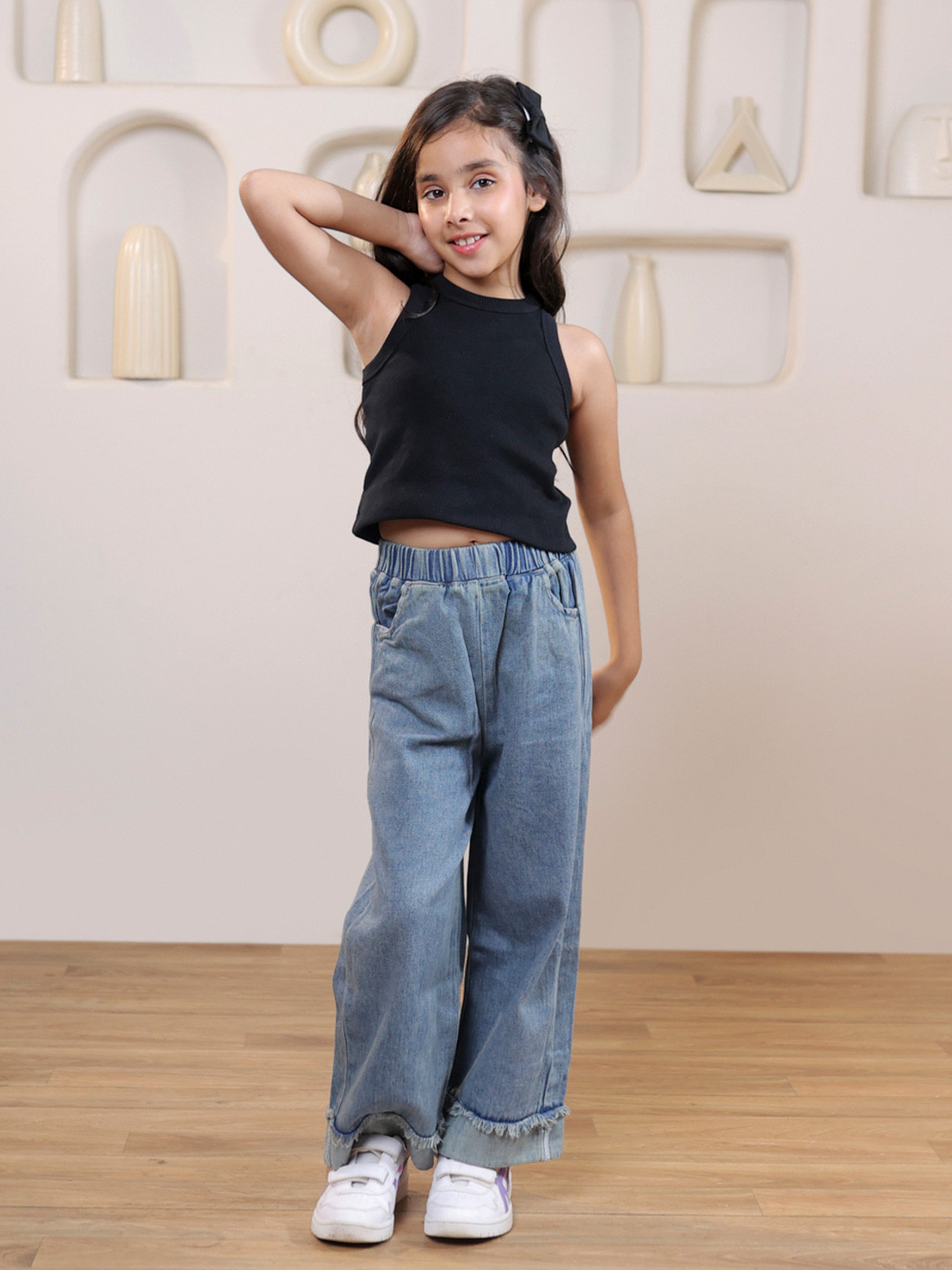SHORGUL Girls Sleeveless Pure Cotton Crop Top With Trousers