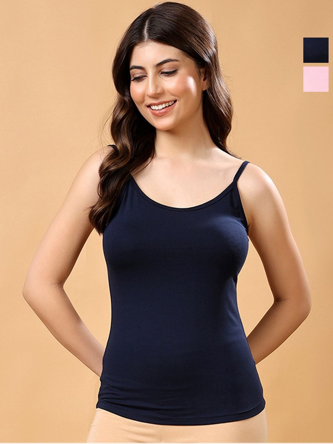 Floret Pack of 2 Women Solid Non Padded Modal Super Stretch Adjustable Straps Camisole