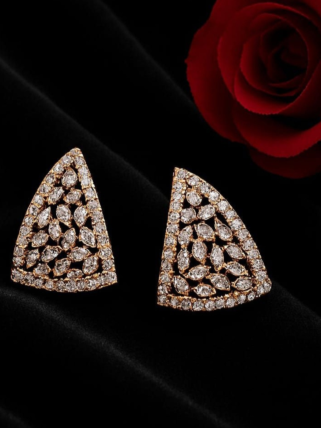 NEW AMBAJI ART JEWELLERY Rose Gold-Plated & White Brass American Diamond Earrings